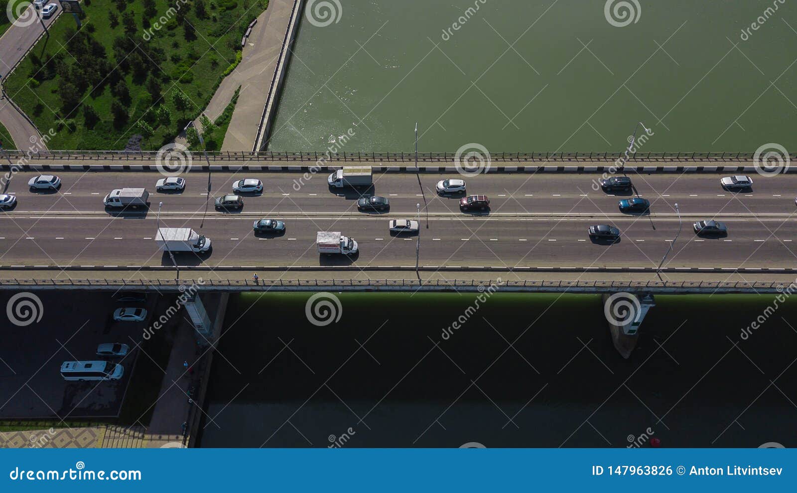 Drone S Eye View - Aerial View of Urban Traffic Jam on City Bridge ...