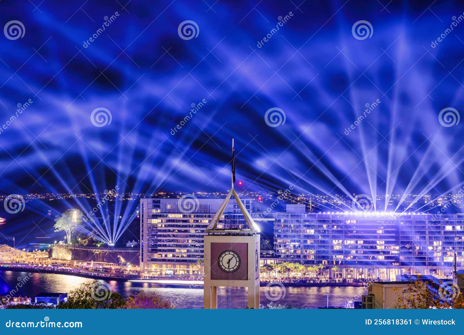 Drone Shot of a Clock Tower with Sydney S Illuminated Architectures at