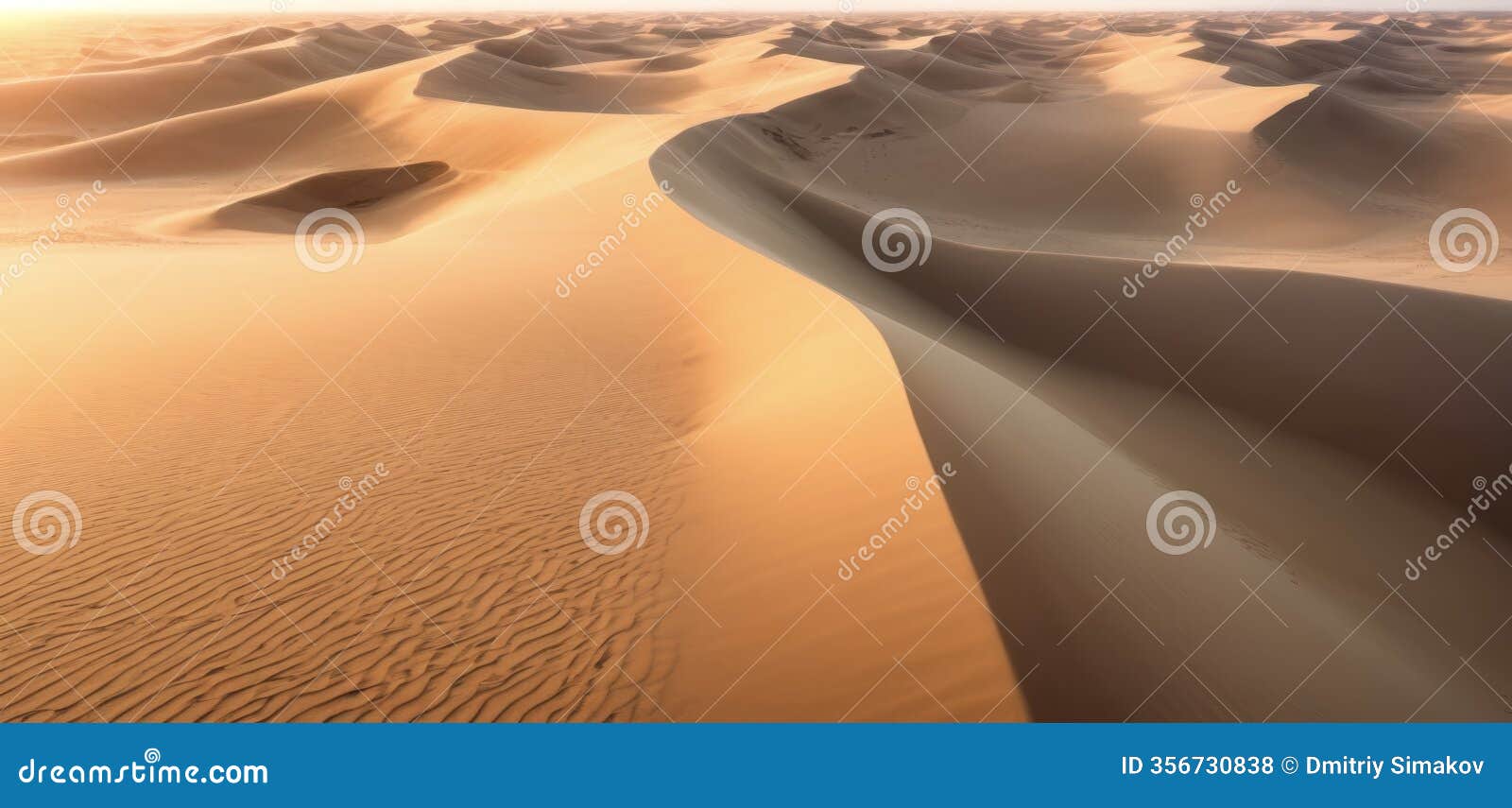 a drone shot of perfectly symmetrical sand dunes casting long shadows at sunrise, with fine