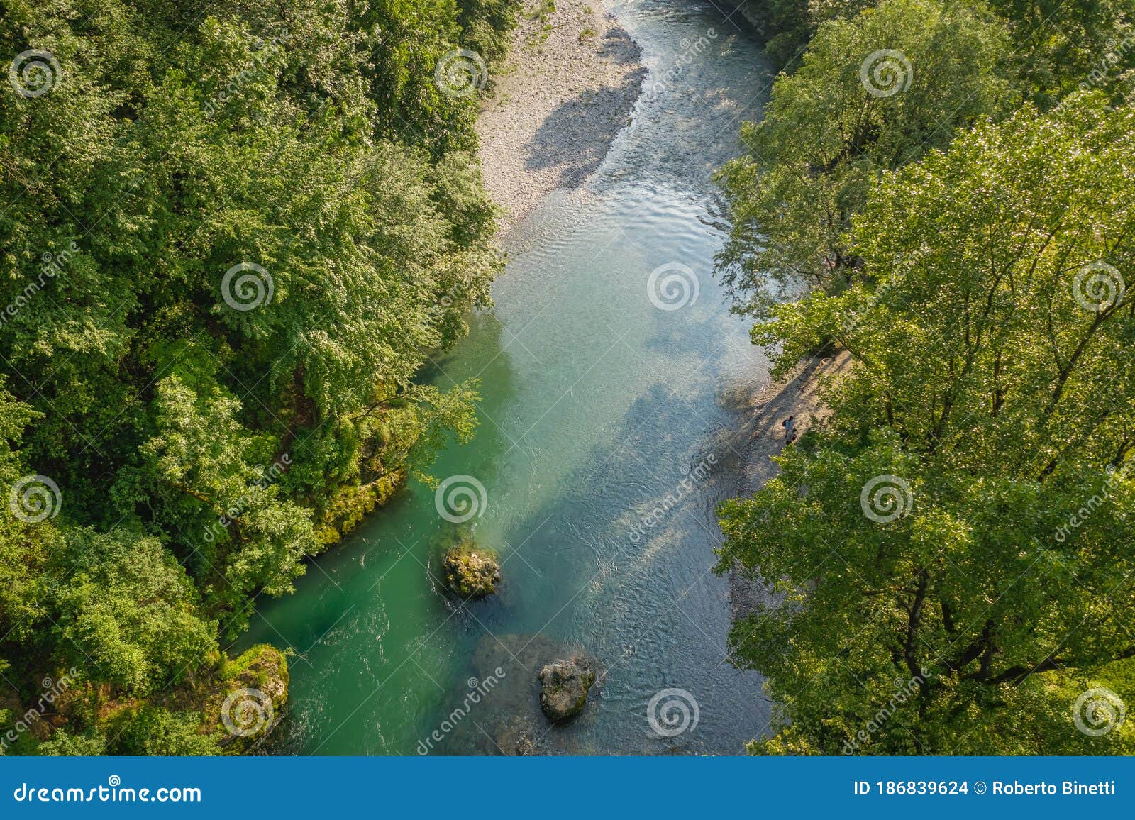 drone shot of the serio river