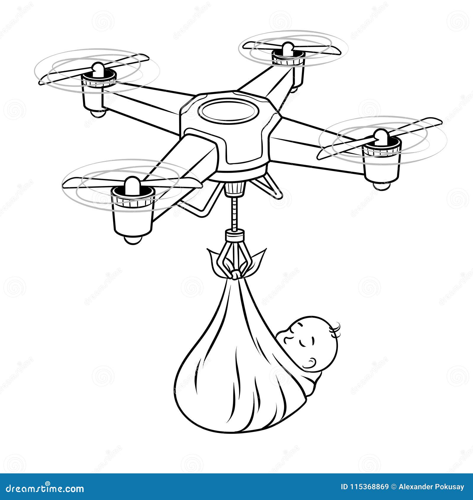 Drone Stork with Newborn Baby Coloring Vector Stock Vector ...