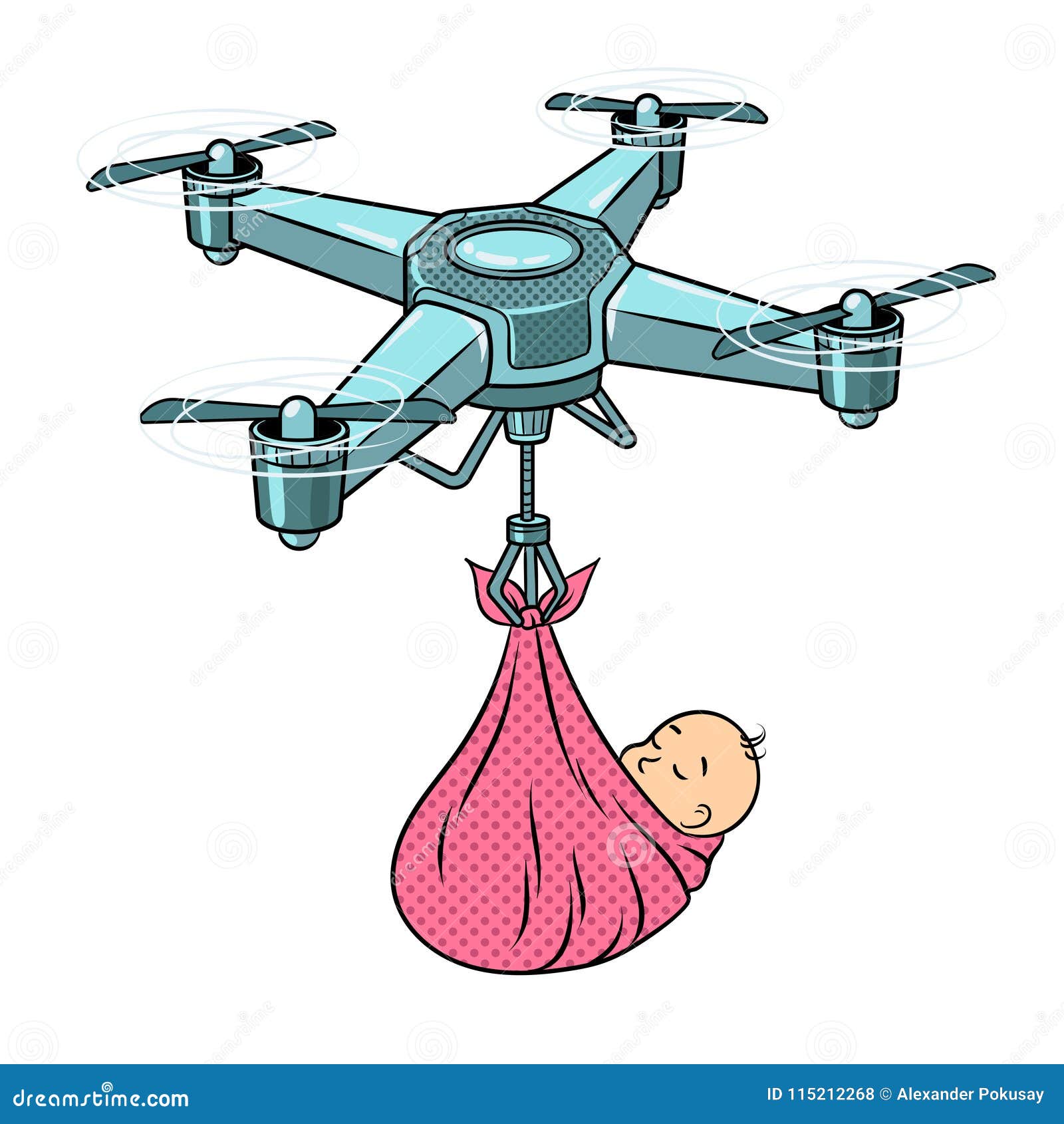 Drone Stork with Newborn Baby Pop Art Vector Stock Vector ...