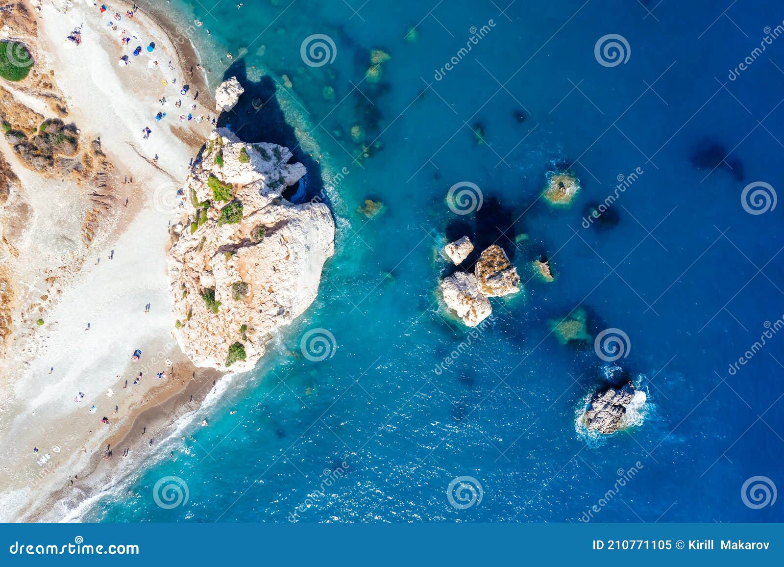 drone view of aphrodite`s rock petra tou romiou, cyprus