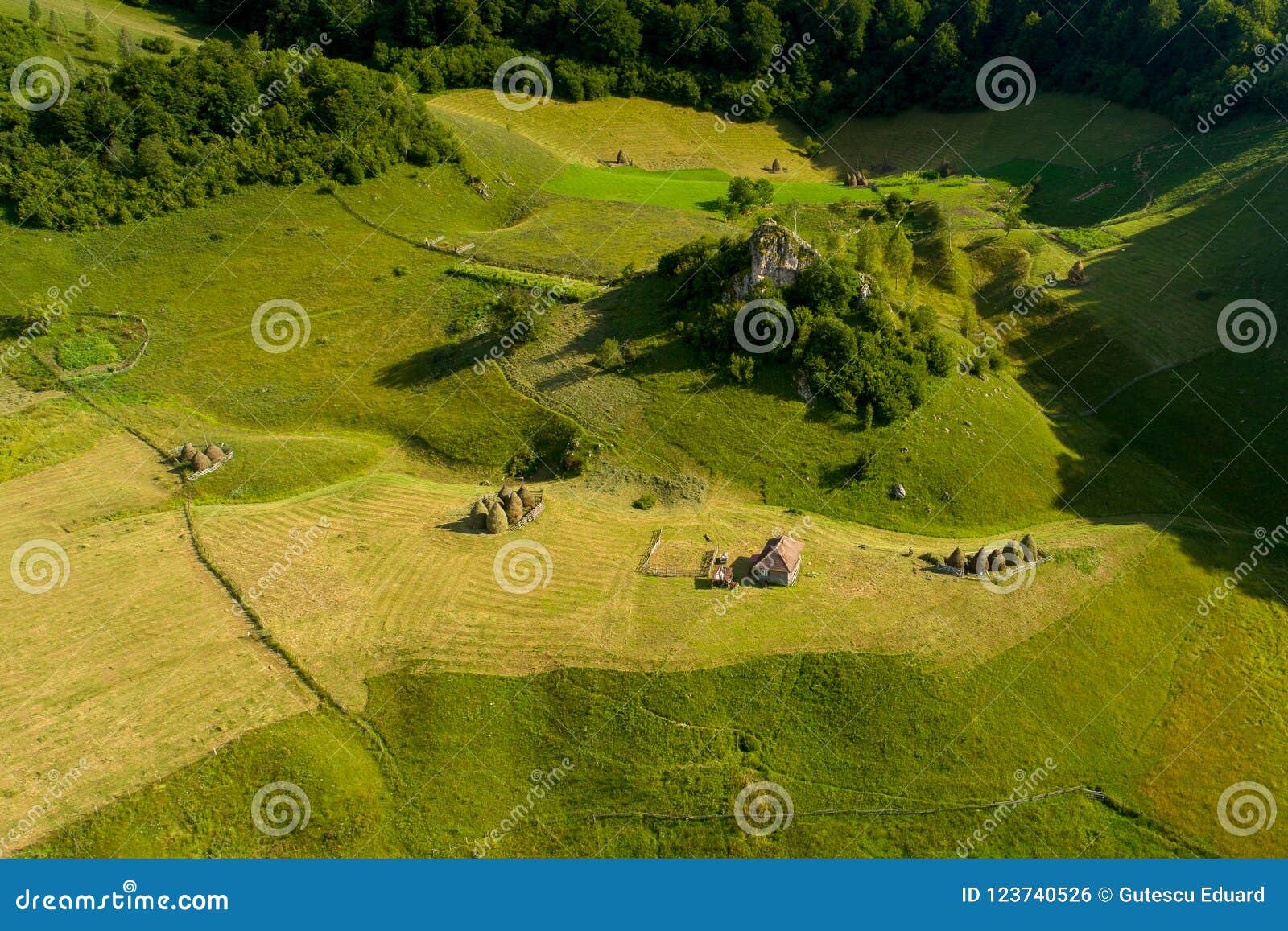 drone view over transylvania village in the carpathian mountain , fundatura ponorului, romania