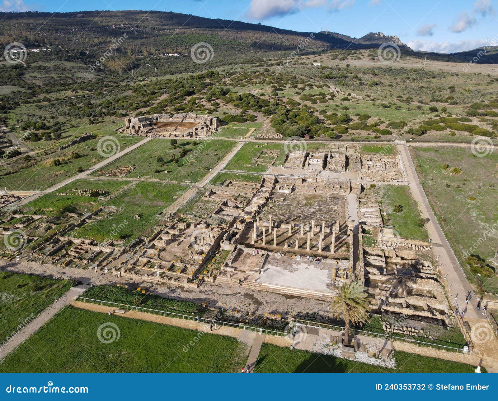 drone view at roman town of baelo claudia at bolonia in spain