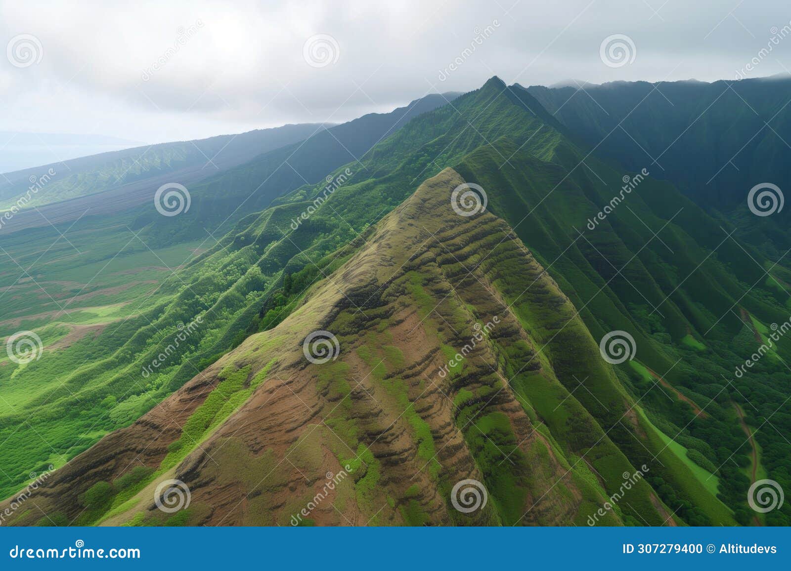 drone view of a serpentlike mountain ridge