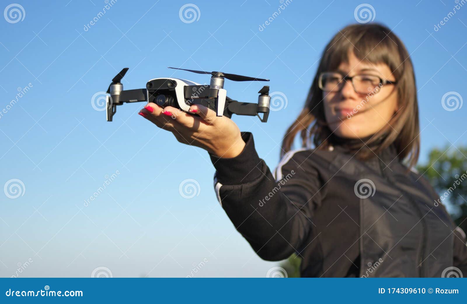 Drone on a woman hand stock photo. Image of model, catch - 174309610