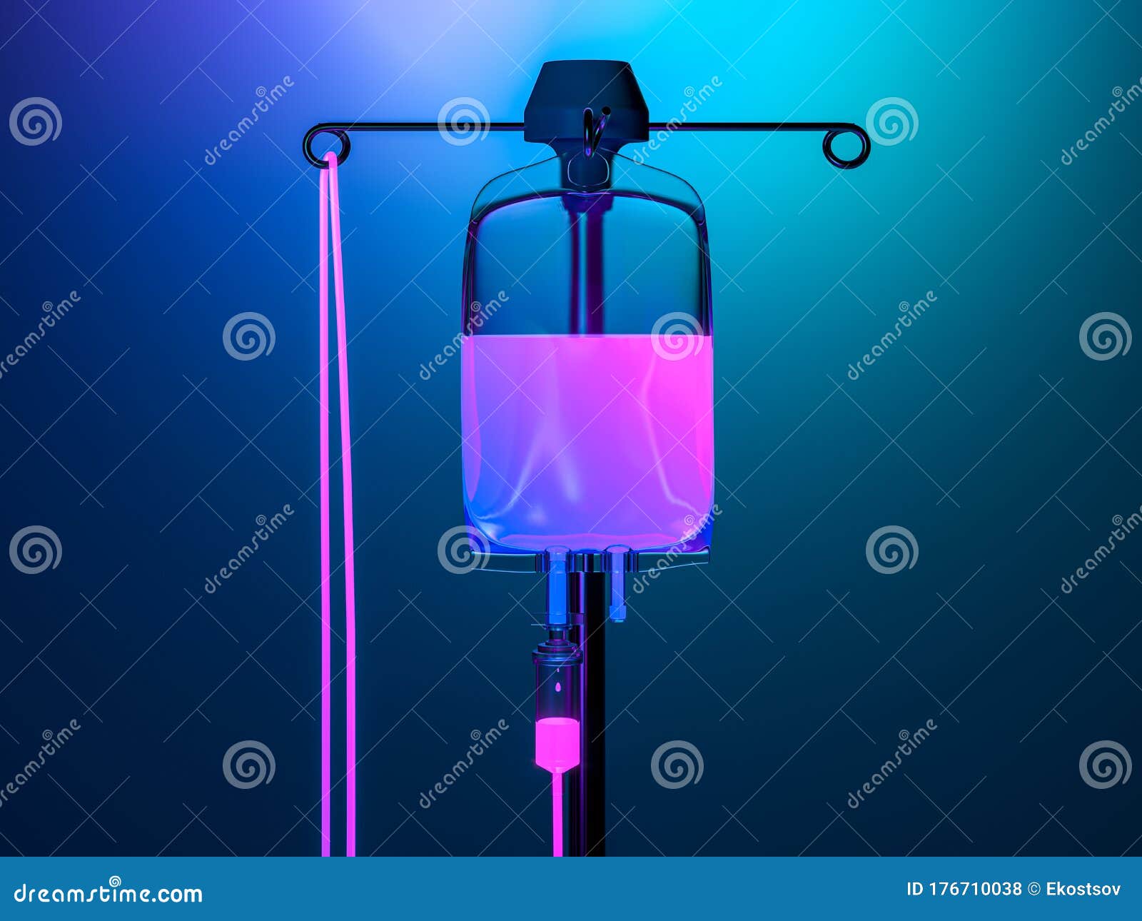 drop counter with neon pink content on gradient blue background. 3d rendering