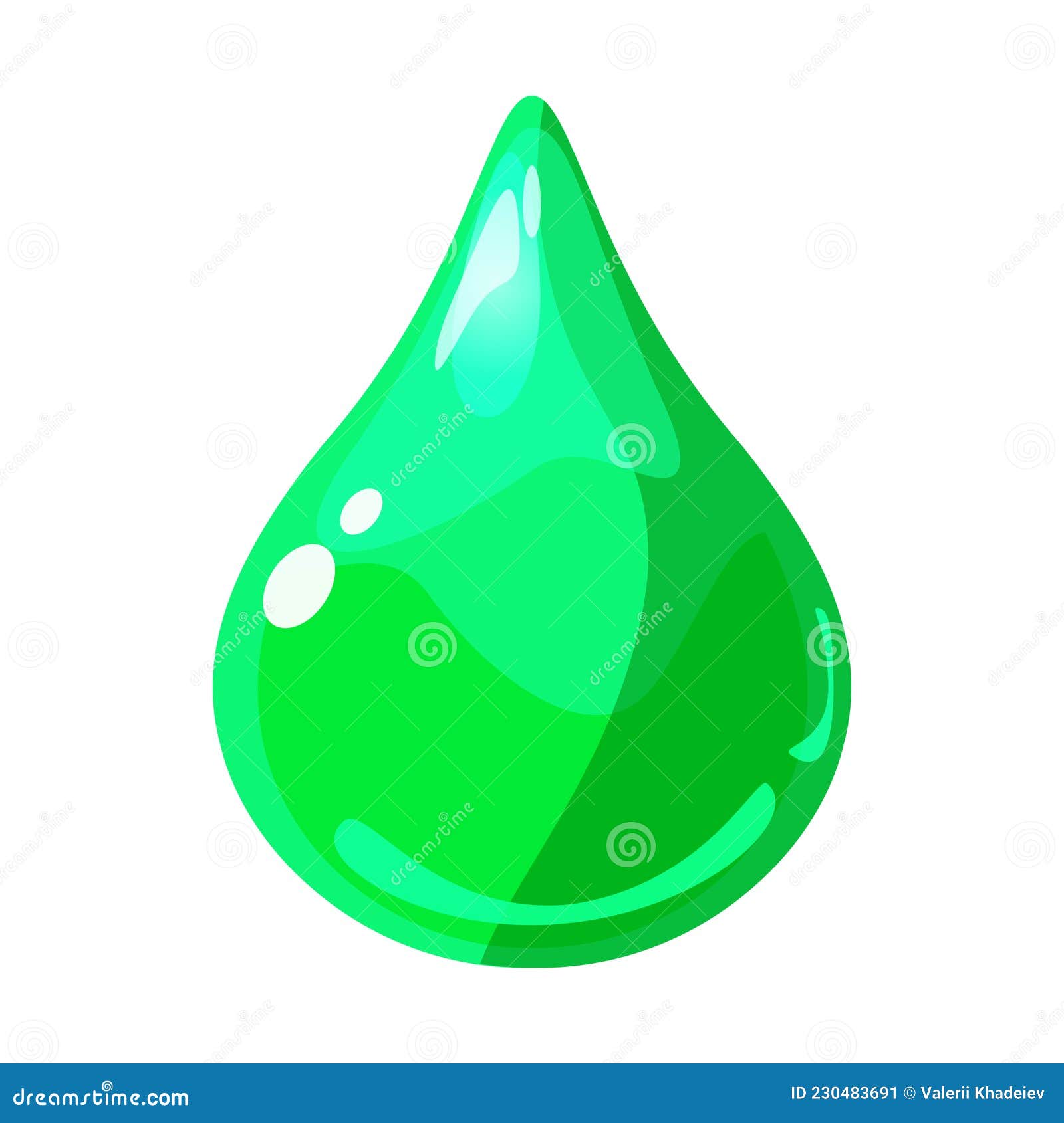 Drop Green Shiny Glossy Colorful Game Asset