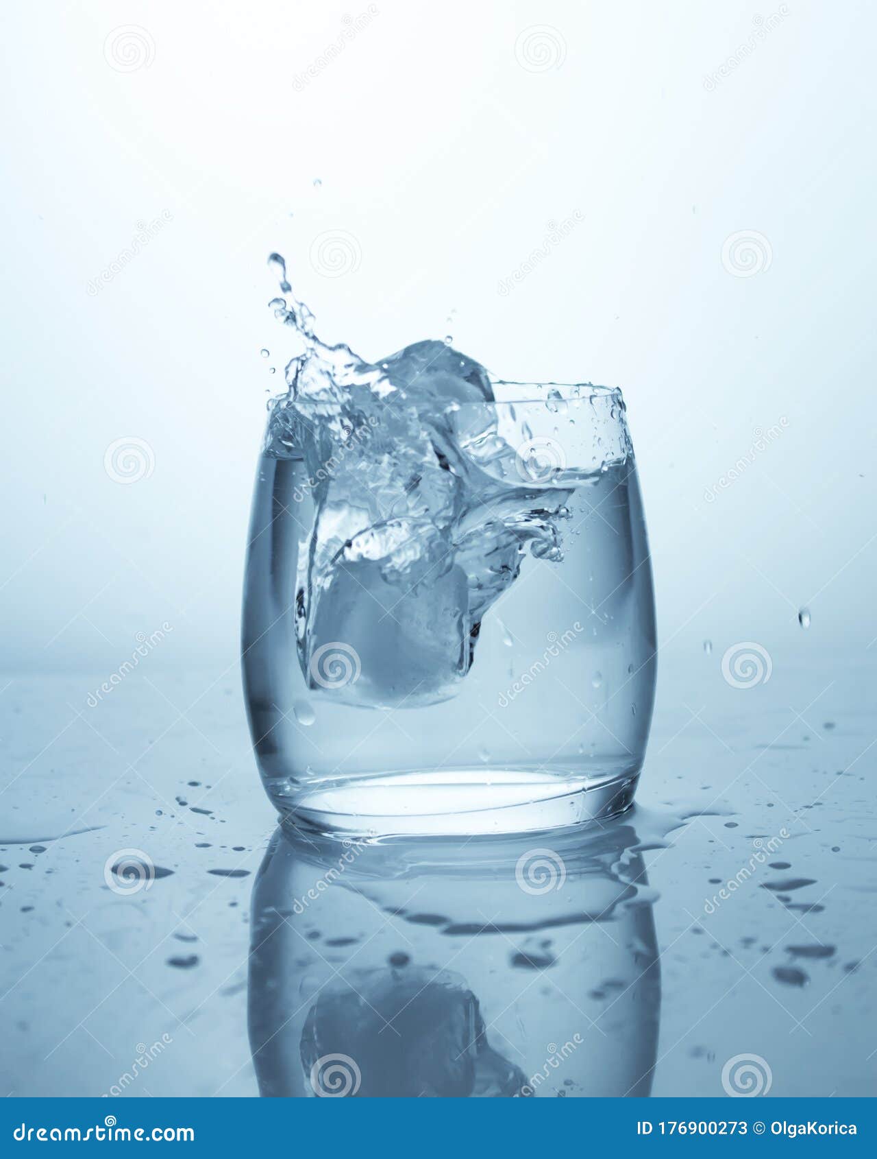 Drop of Ice in a Glass of Water. Pure Spring Drinking Water, Drops of