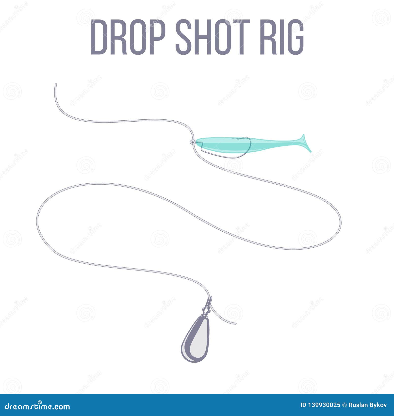 drop shot rig sinker and soft plastic lure bait setup for catching predatory fish.