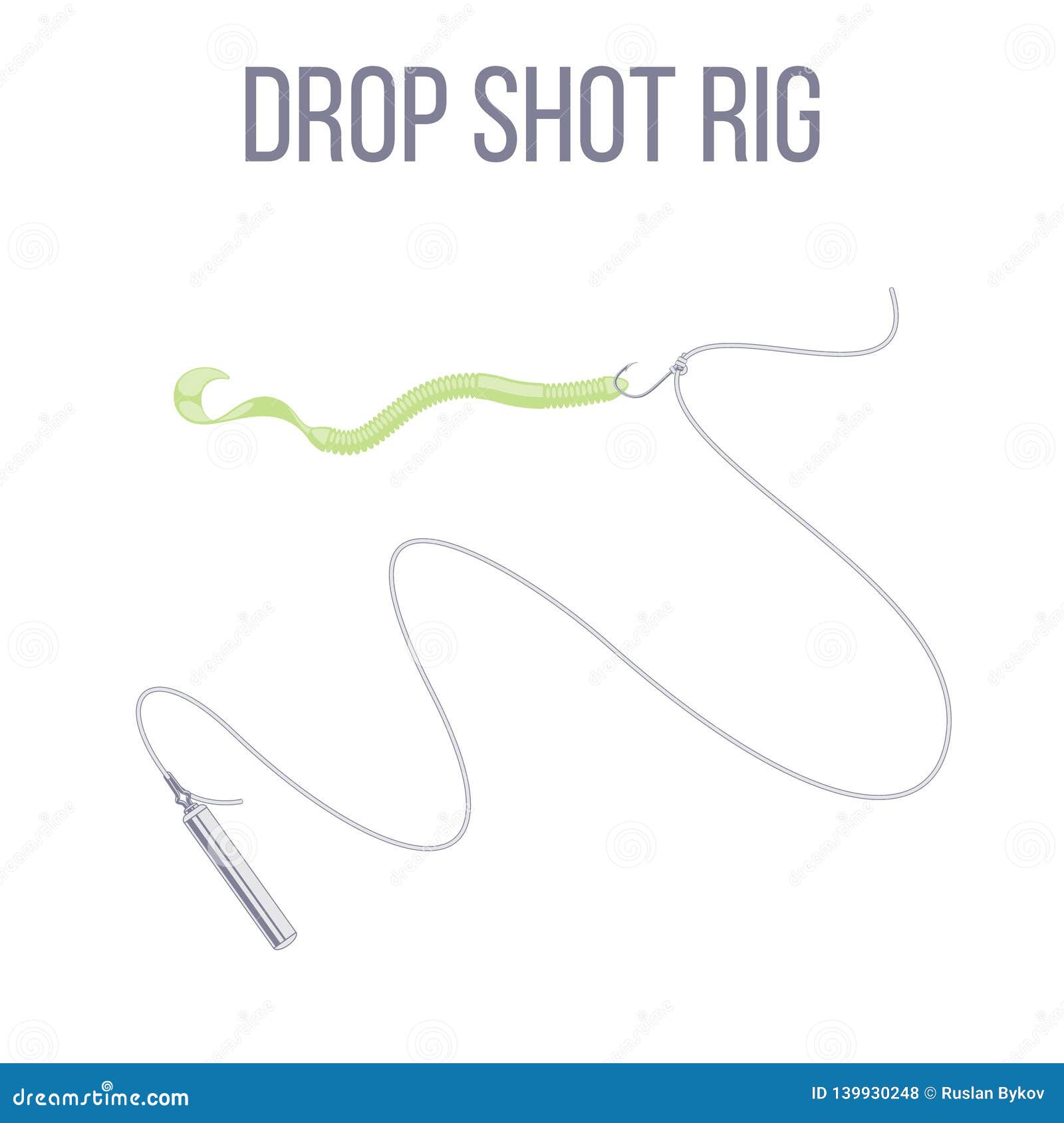 drop shot rig with stick sinker and soft plastic lure worm bait setup.