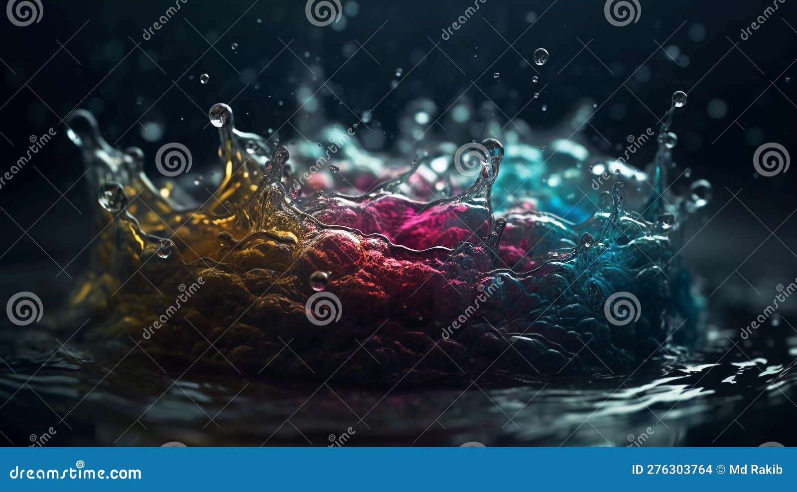 Droplet Dance, Water Droplets Dancing on the Surface of a Pond Generative Ai Stock Illustration