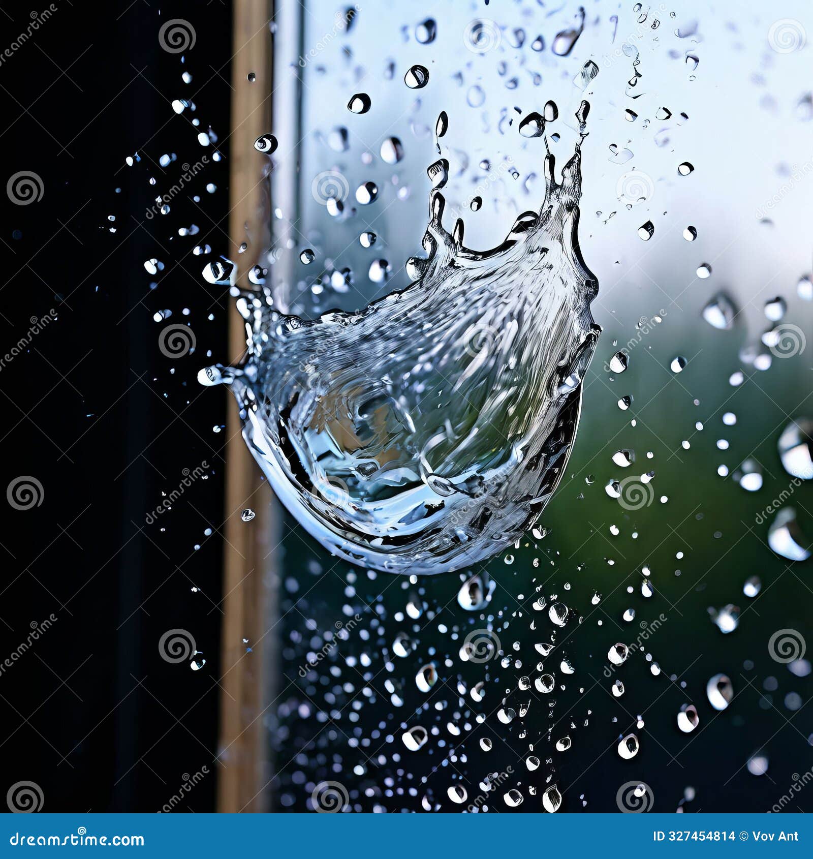 droplets of water splashing against a window creating a refresi
