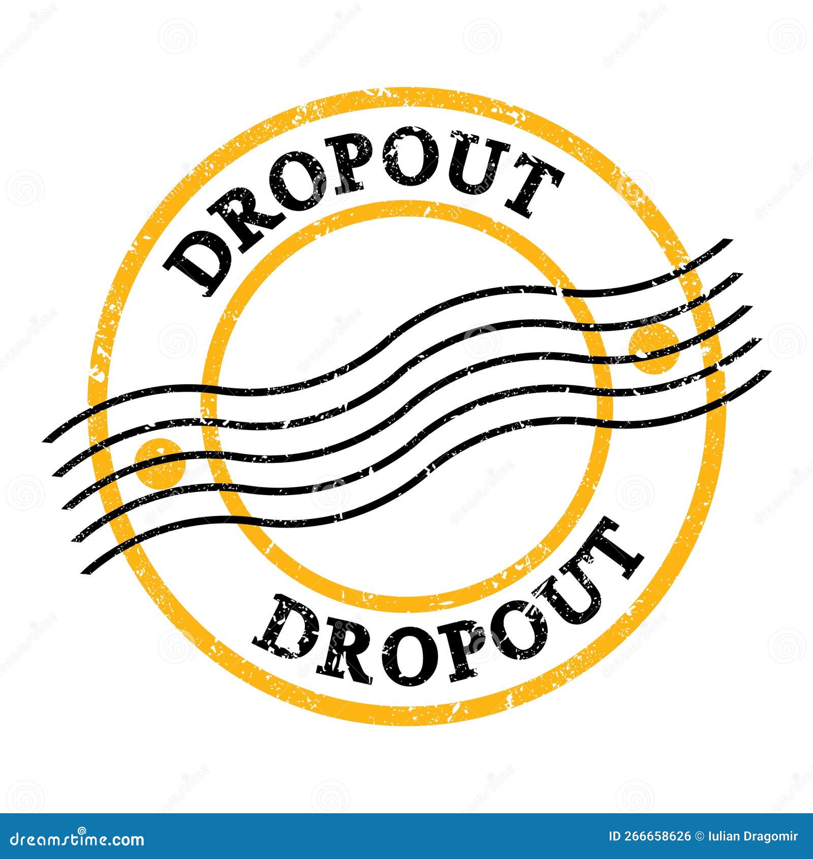 dropout, text on yellow-black grungy postal stamp