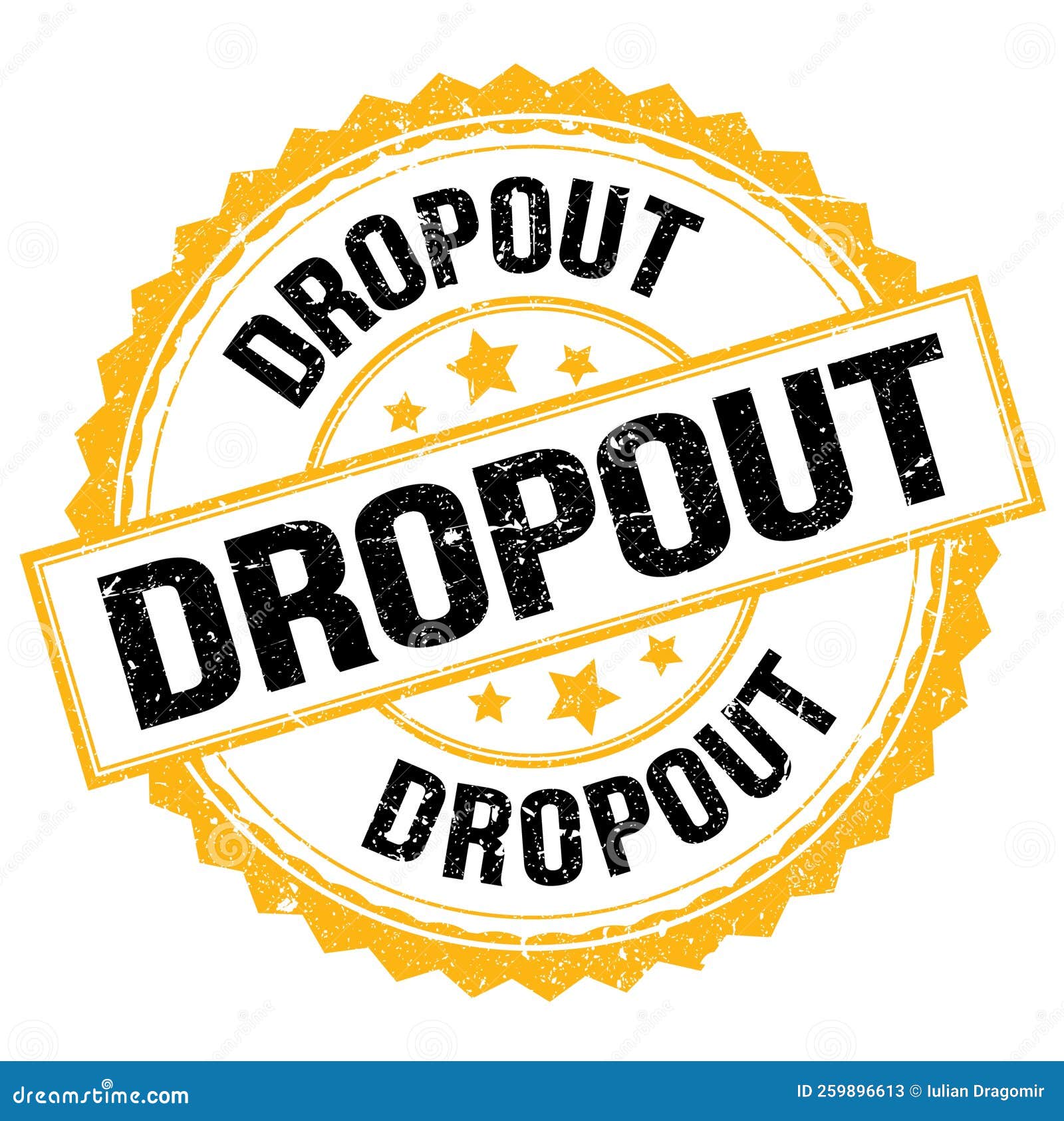 dropout text on yellow-black round stamp sign