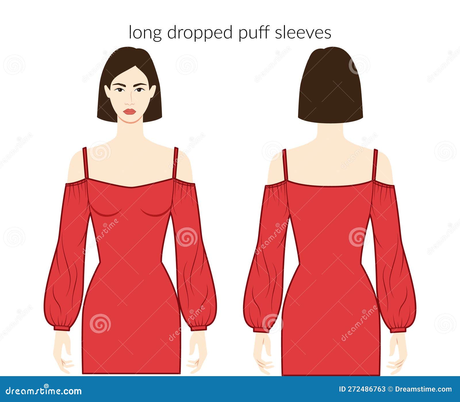 Dropped Puff Sleeves Long Length Clothes Character Lady in Red Top ...