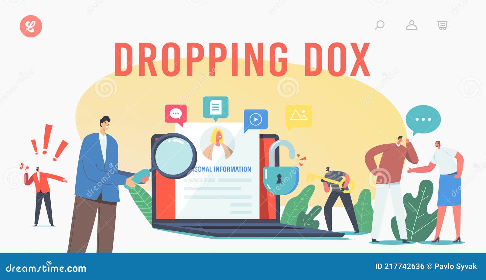 dropping dox, doxing landing page template. hacker character gathering individuals data and making it public, hacking