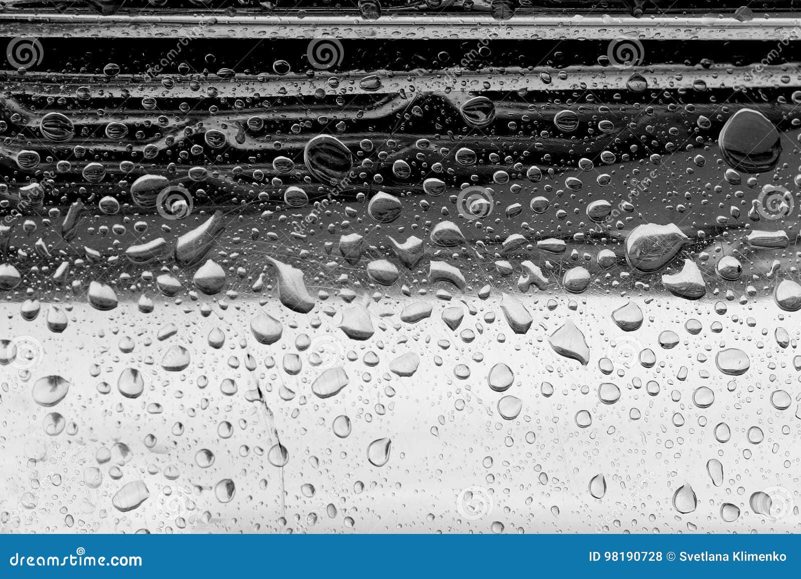 Drops of Rain on the Hood of the Car. Stock Photo Image of glass