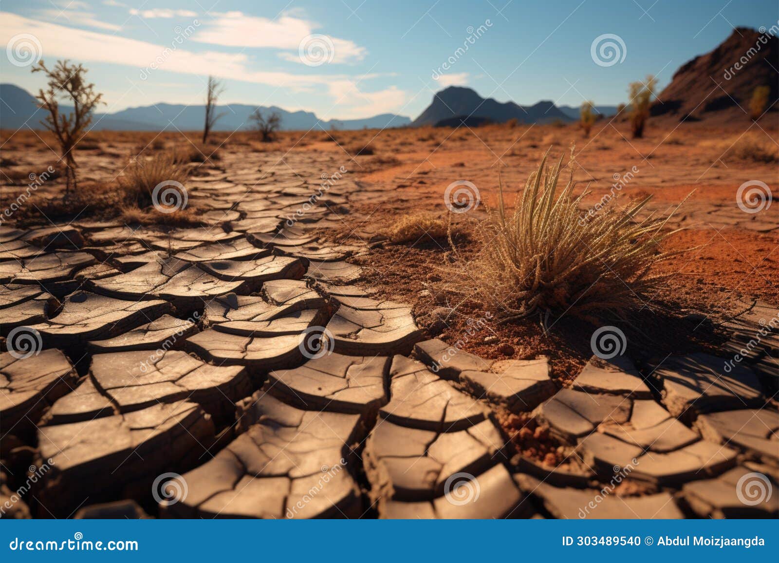 drought scene, desert plants on cracked ground, resilient vegetation