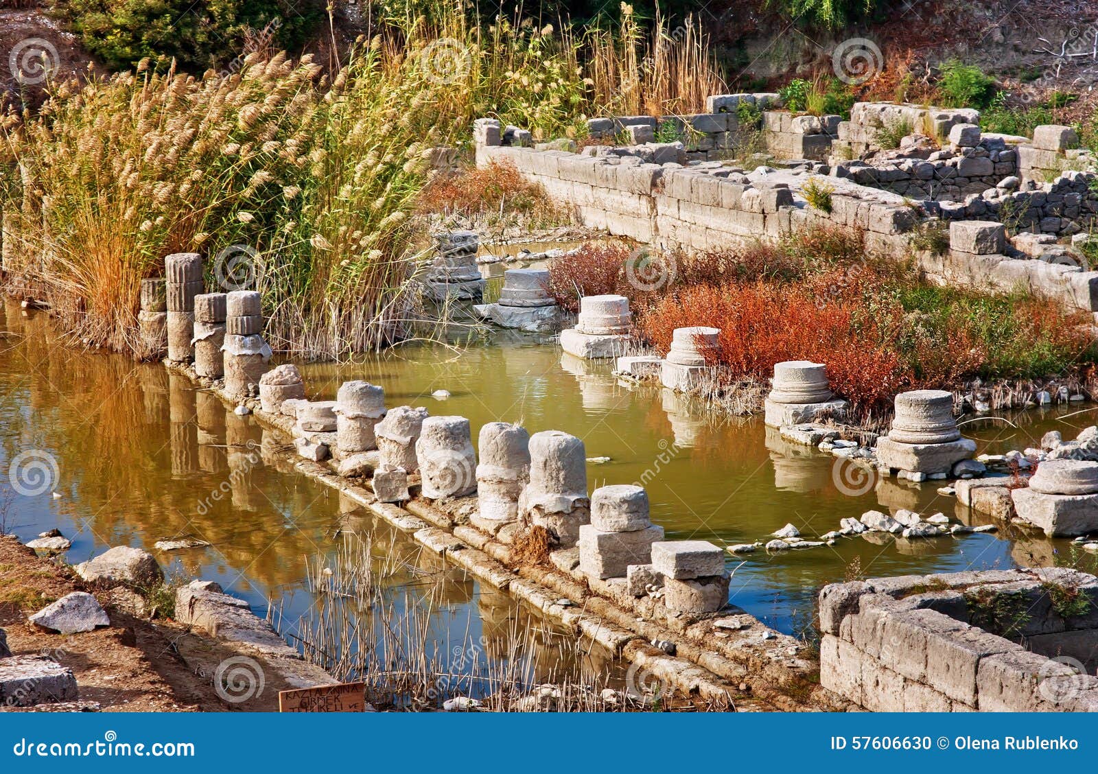 drowned columns in letoon near the ancient lycian city xanthos, turkey