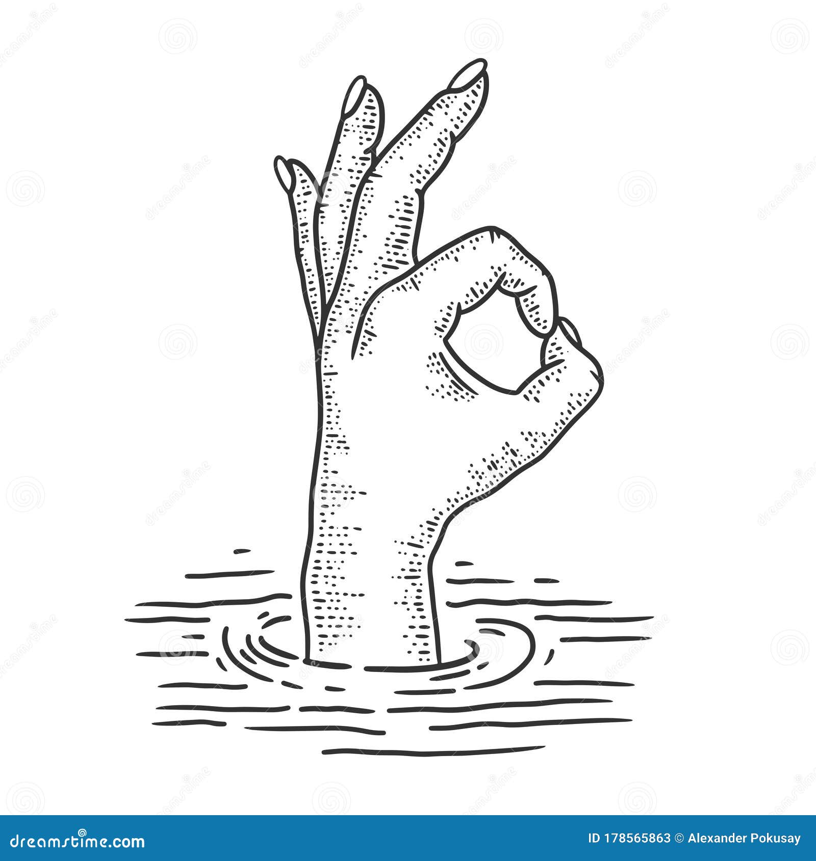 Drowning Man Shows Ok Sign Sketch Vector Stock Vector - Illustration of ...