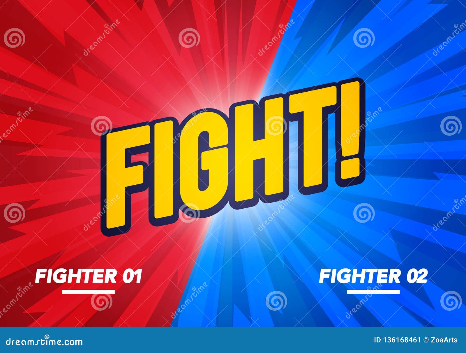   versus and fight background poster in comic style. blue vs red fighter.