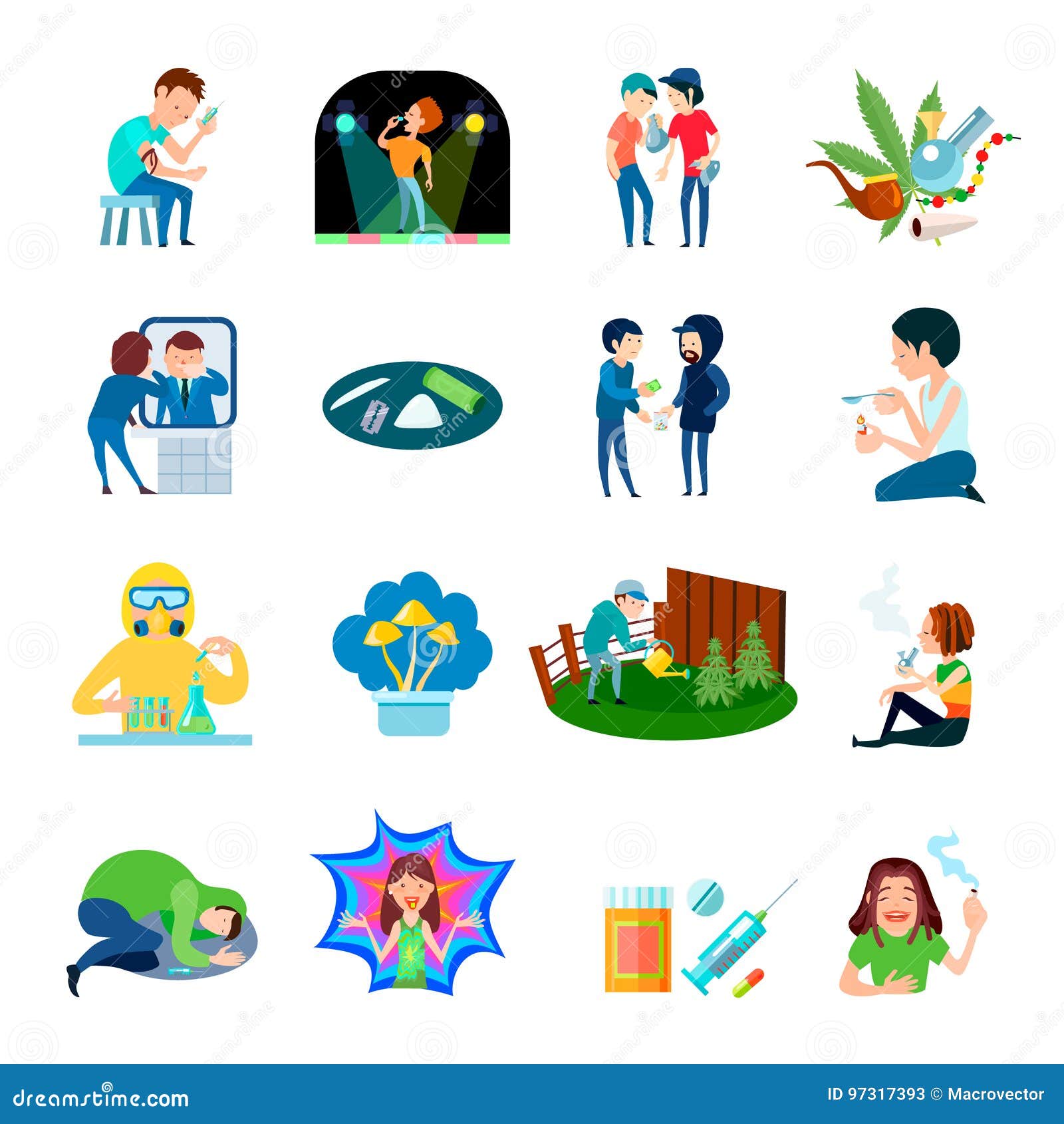 Drug Abuse Icons Collection Stock Vector - Illustration of medication,  addict: 97317393