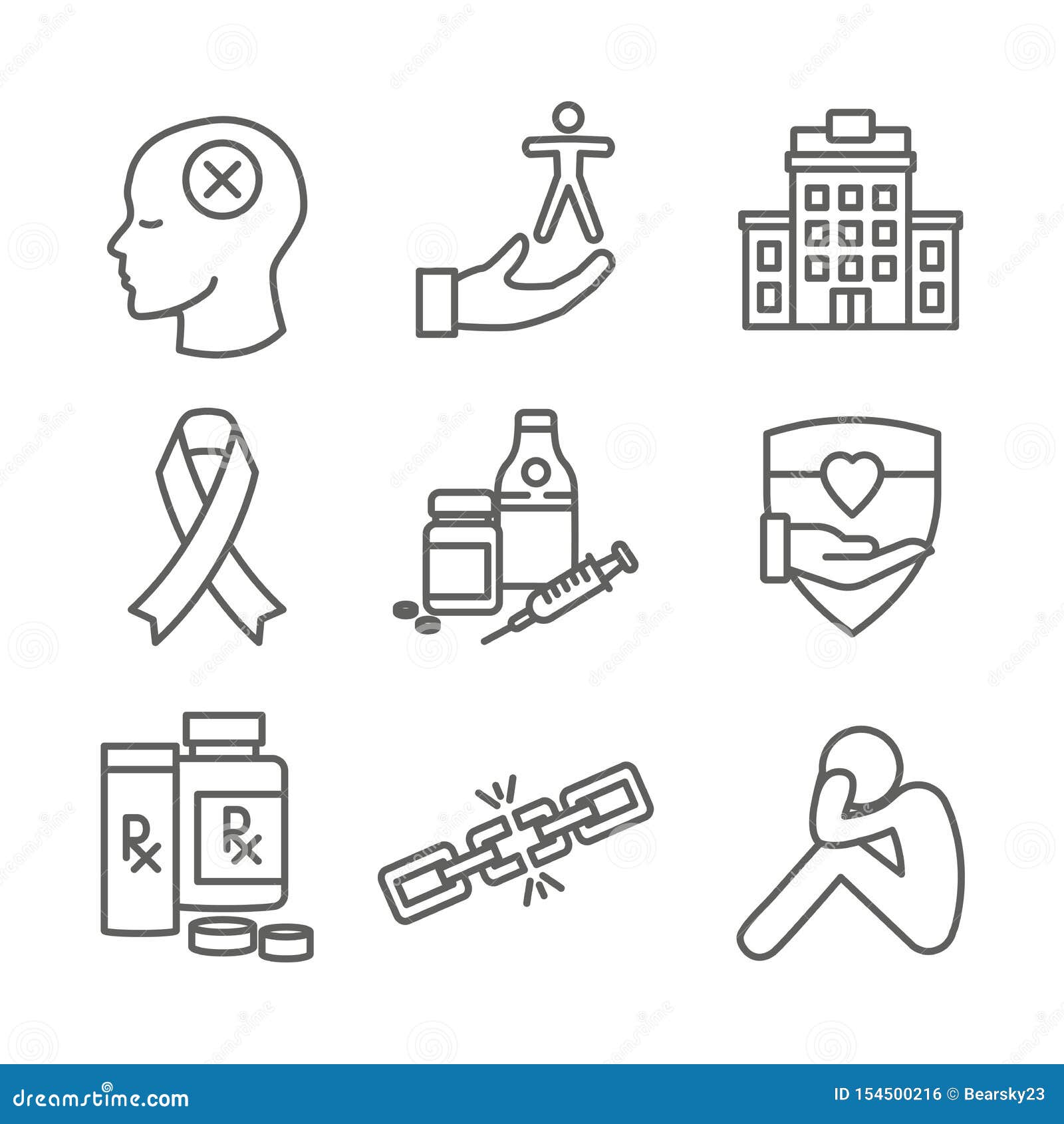 drug & alcohol dependency icon set - support, recovery, and treatment