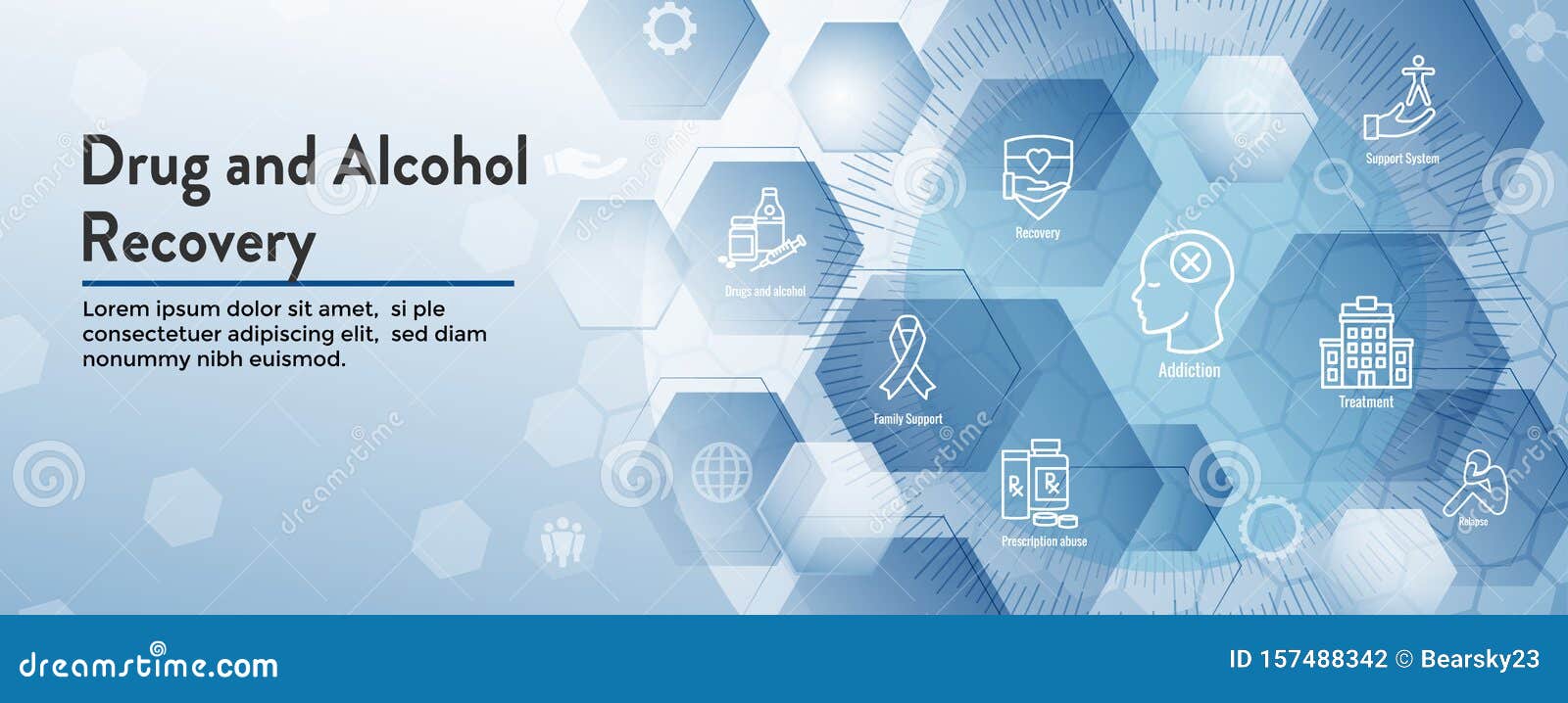 drug and alcohol dependency icon set & web header banner