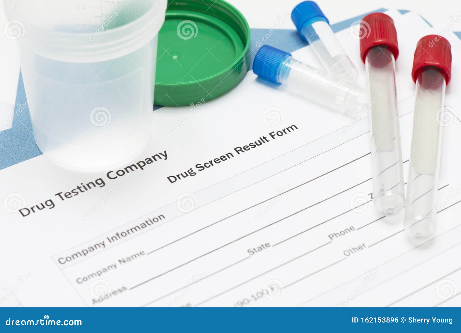 drug screen form with containers