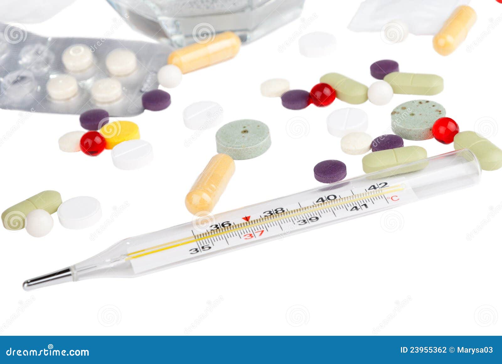 Drugs and thermometer stock photo. Image of pharmaceutical 23955362