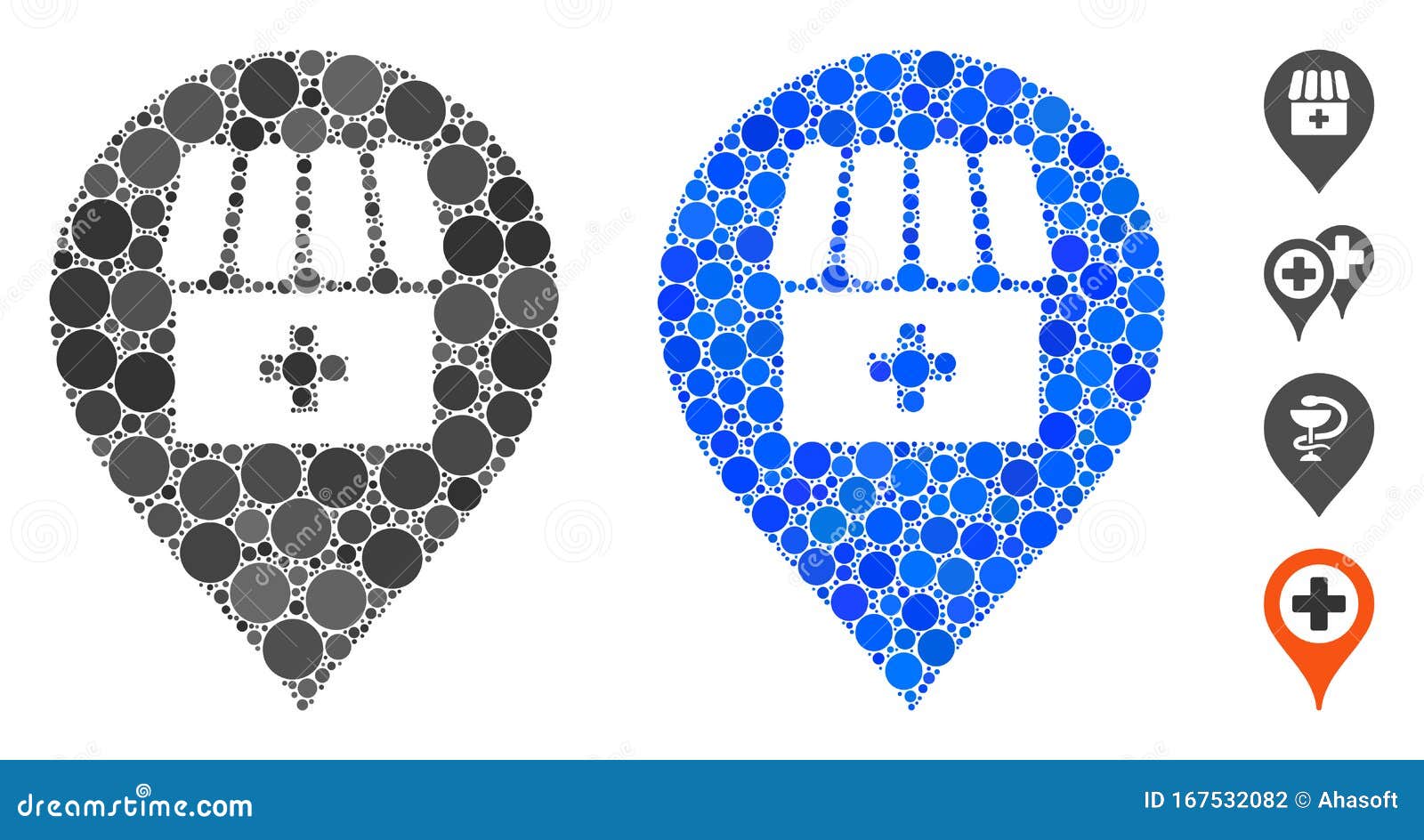drugstore map marker mosaic icon of circles