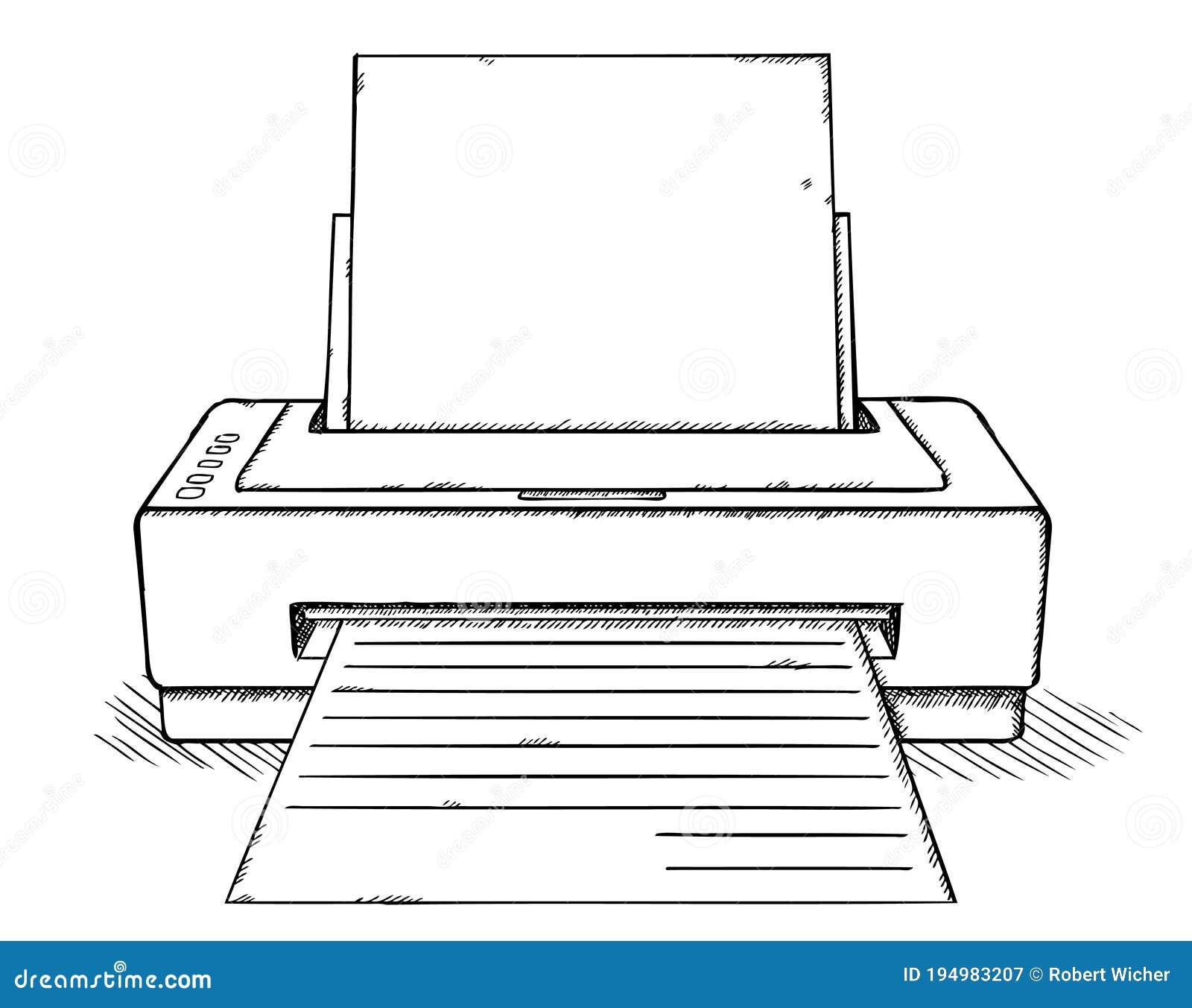 Black and White Printer Doodle. Hand Drawn Doodle Vector Illustration