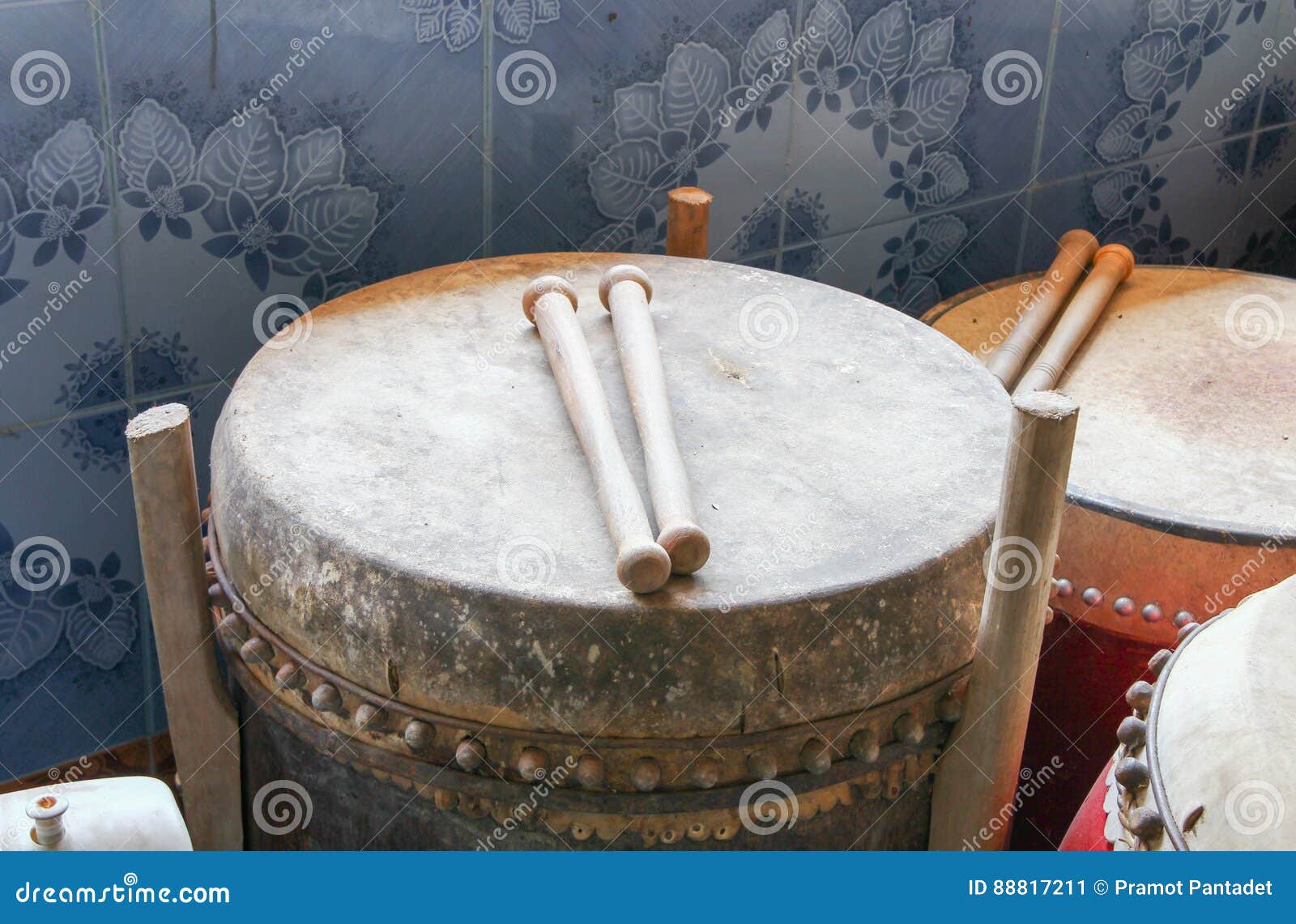 Drum Big Ancient Temple in Thailand Stock Image - Image of skin ...