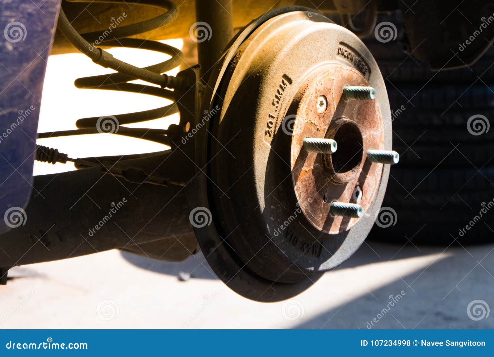 Drum brakes in garage stock photo. Image of garage, closeup 107234998