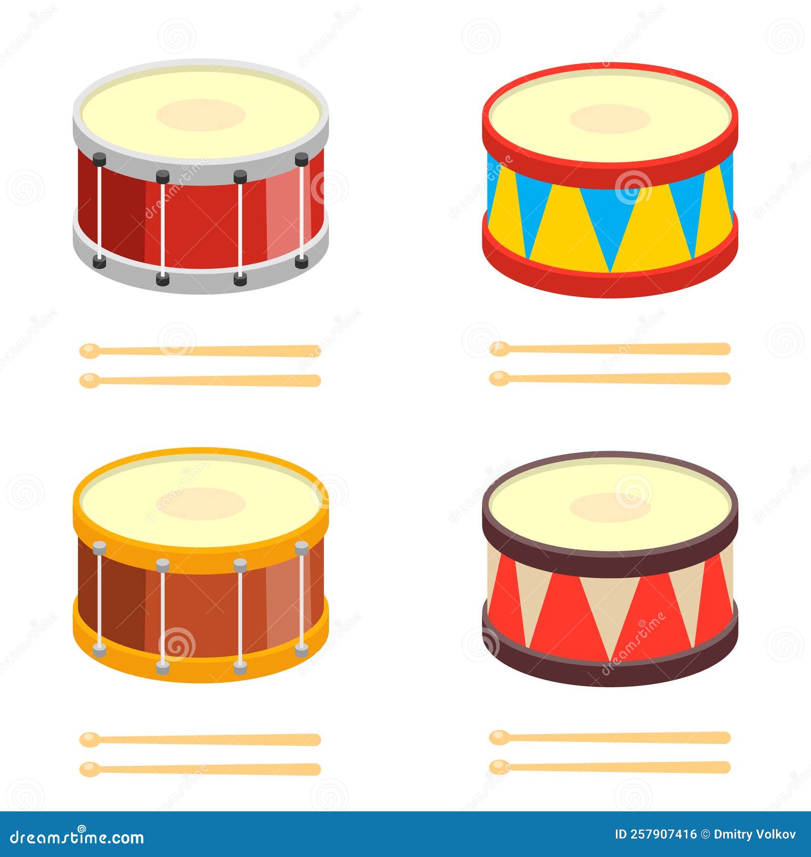 Drum, Drum Cartoon Icons Set. Vector, Cartoon Illustration. Stock Vector Illustration of logo