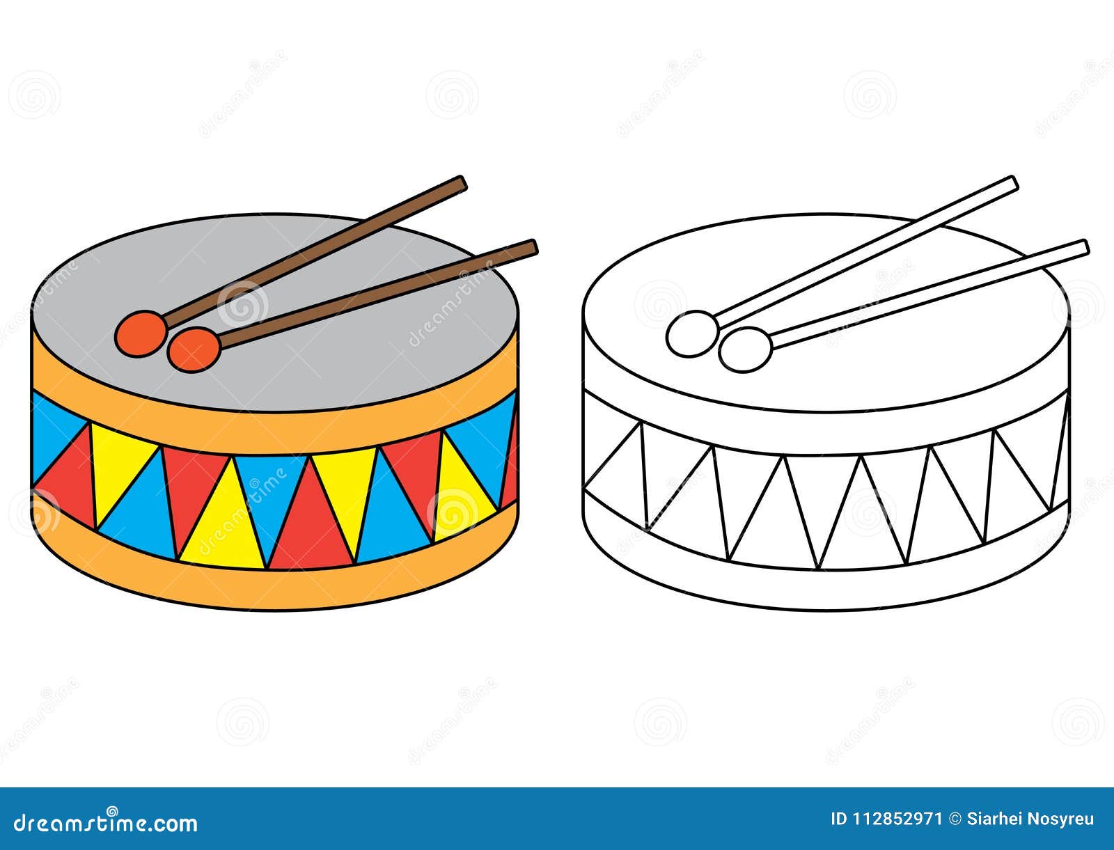 drum. coloring page. educational game for preschool children.