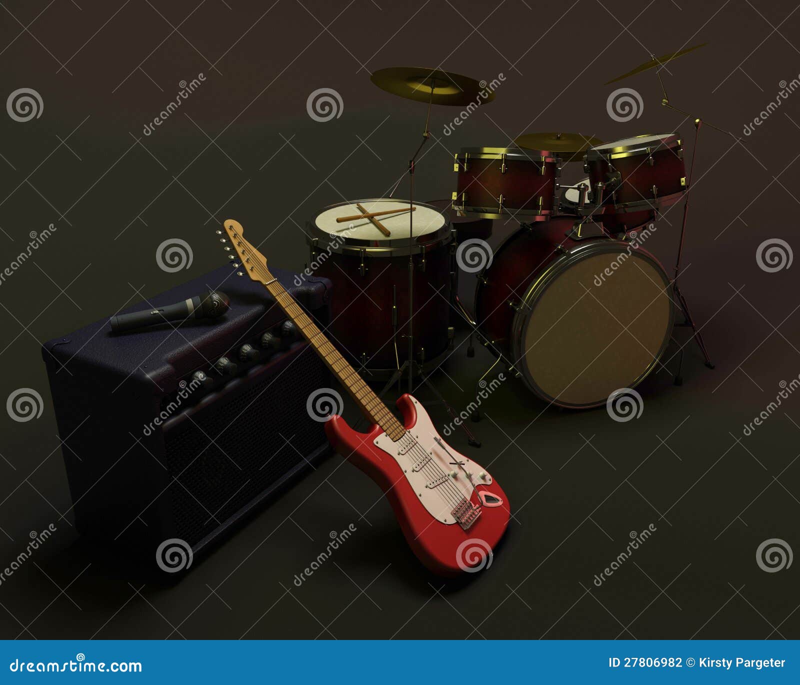 Drum kit and guitar stock illustration. Illustration of concert 27806982