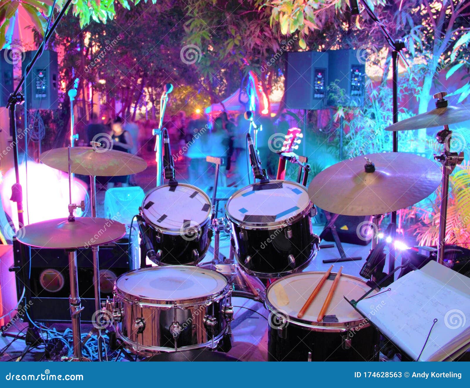 Drum Kit Set Up on Stage Ready To Play the Gig Stock Image - Image of ...