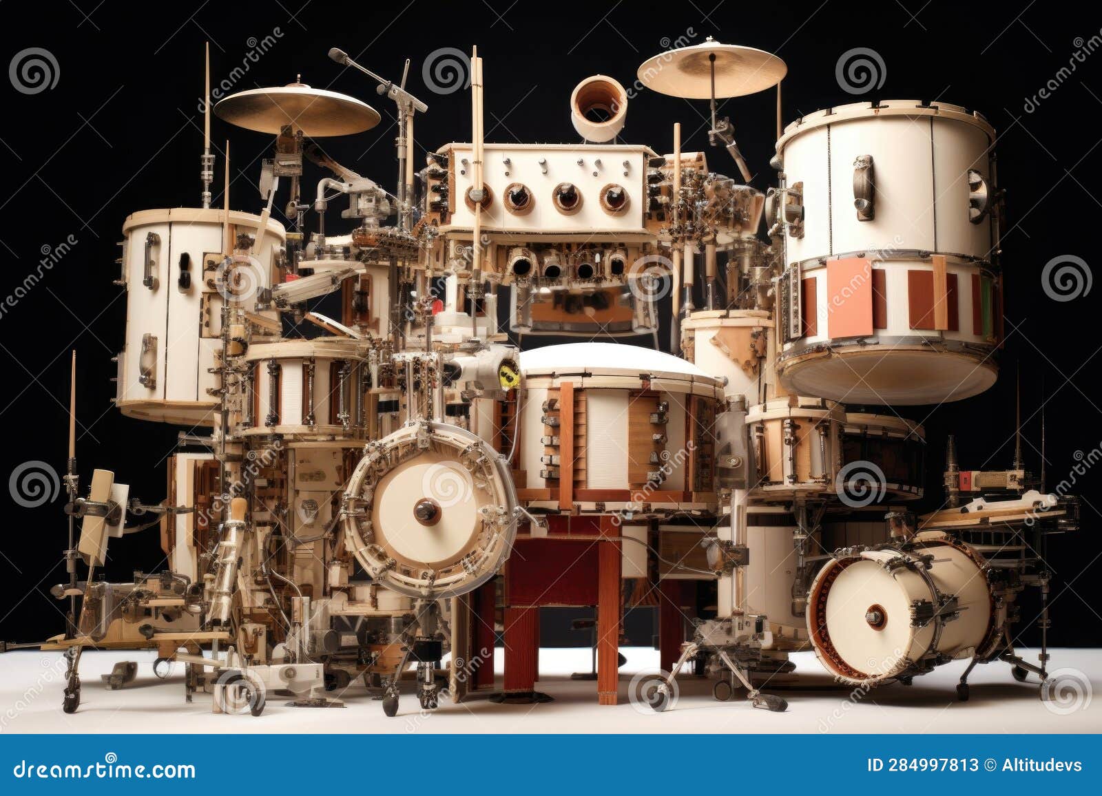 Drum Set Assembly with Various Components Stock Illustration