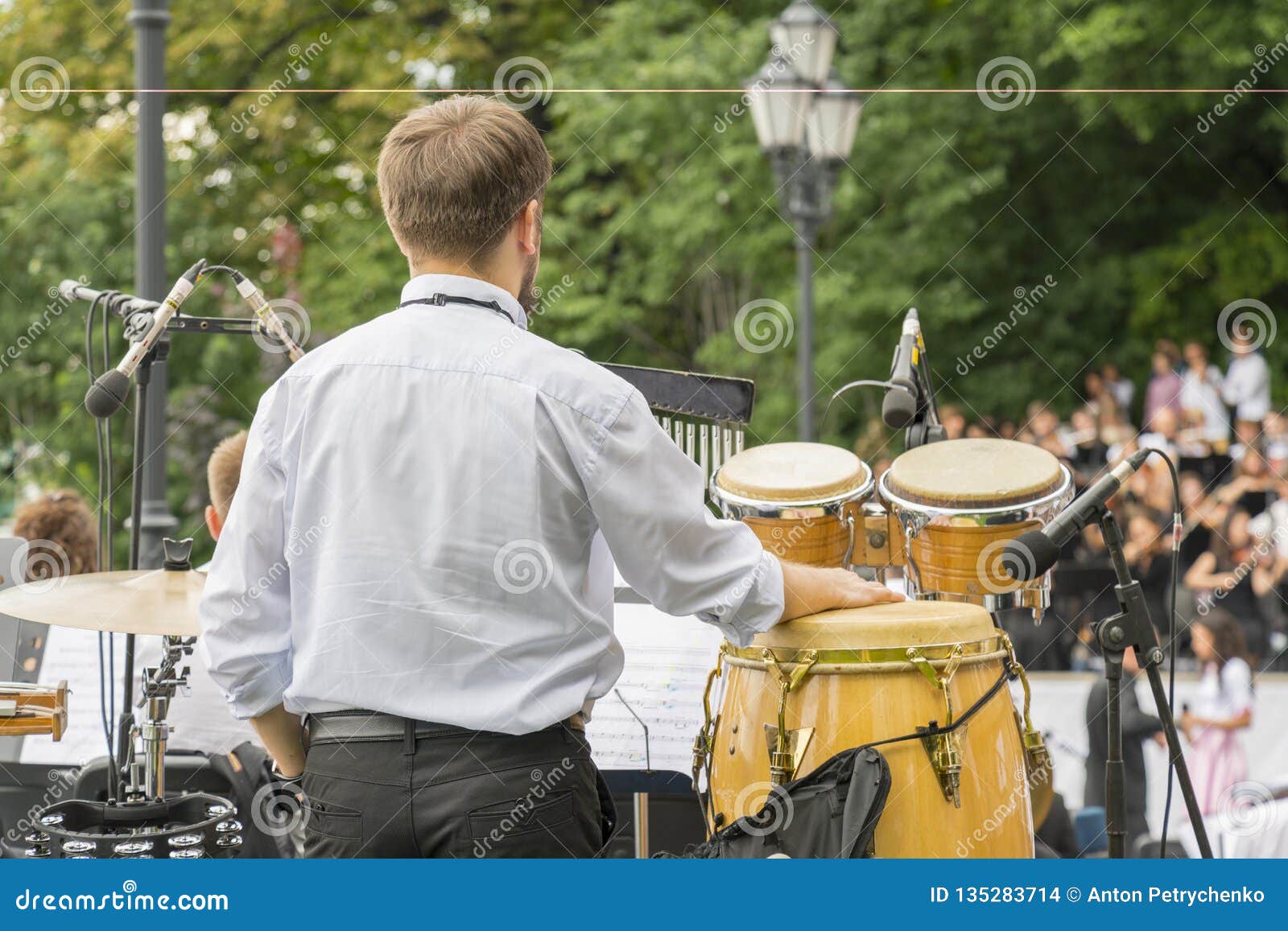 Drummer drum set. outdoors editorial stock image. Image of band 135283714