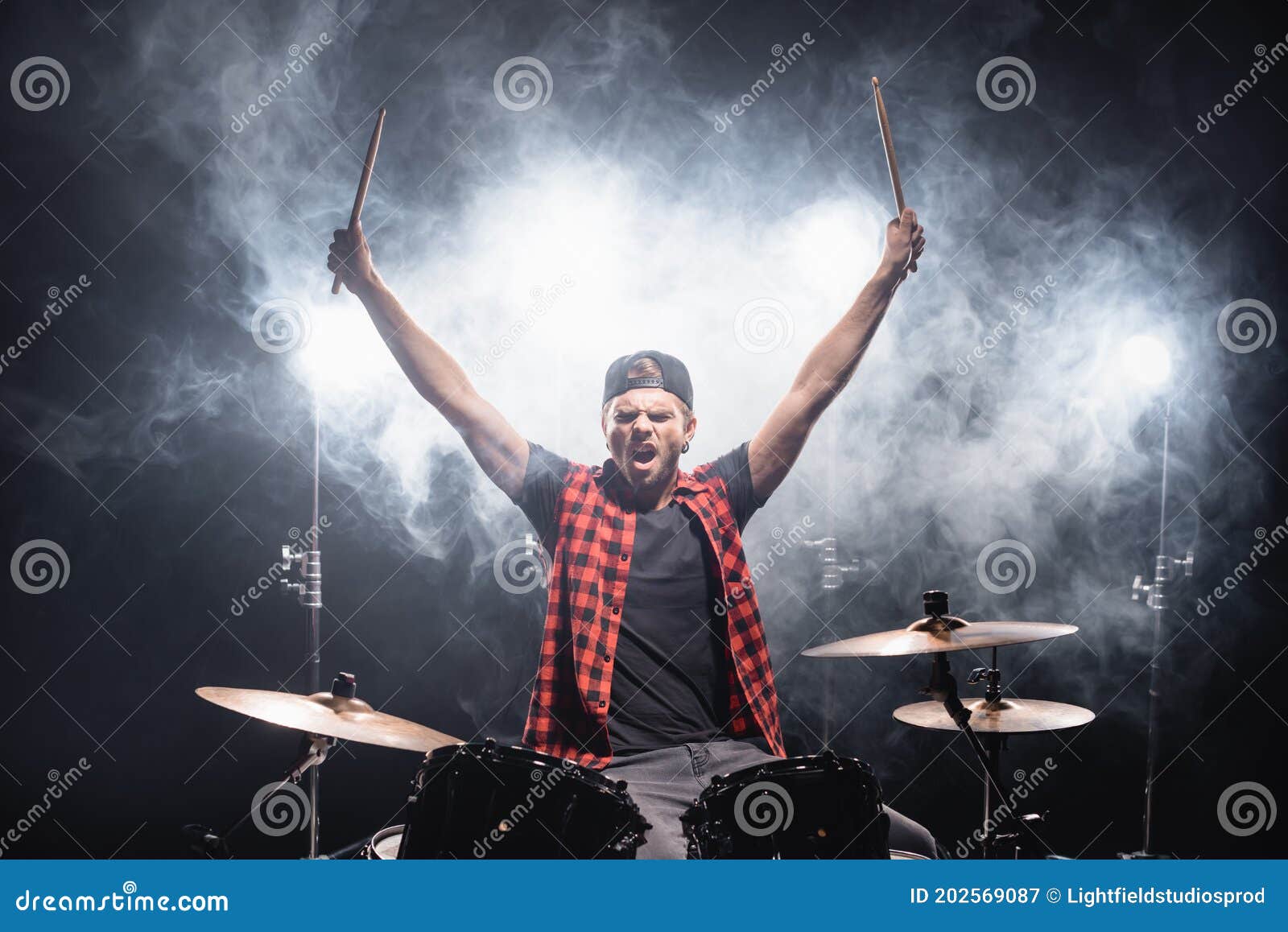 Drummer`s Hands And Sticks Hitting Snare Drum Stock Image