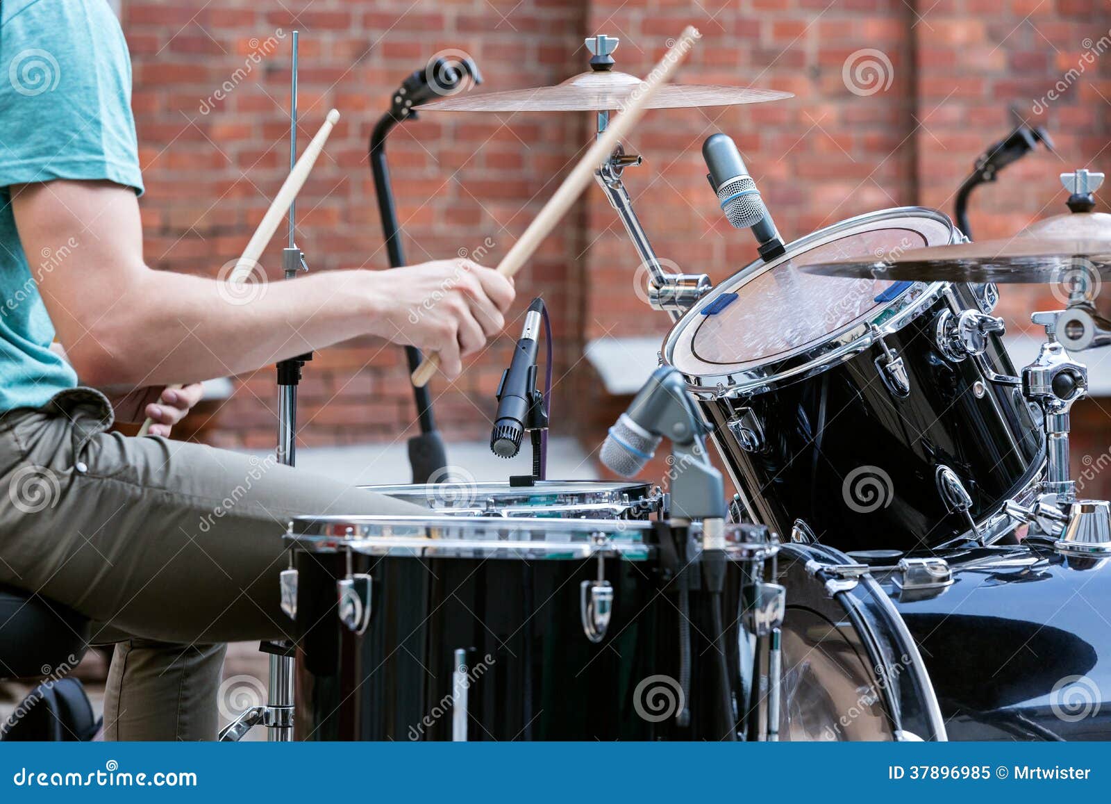 Drummer Man Playing on Drums Stock Image Image of equipment, person