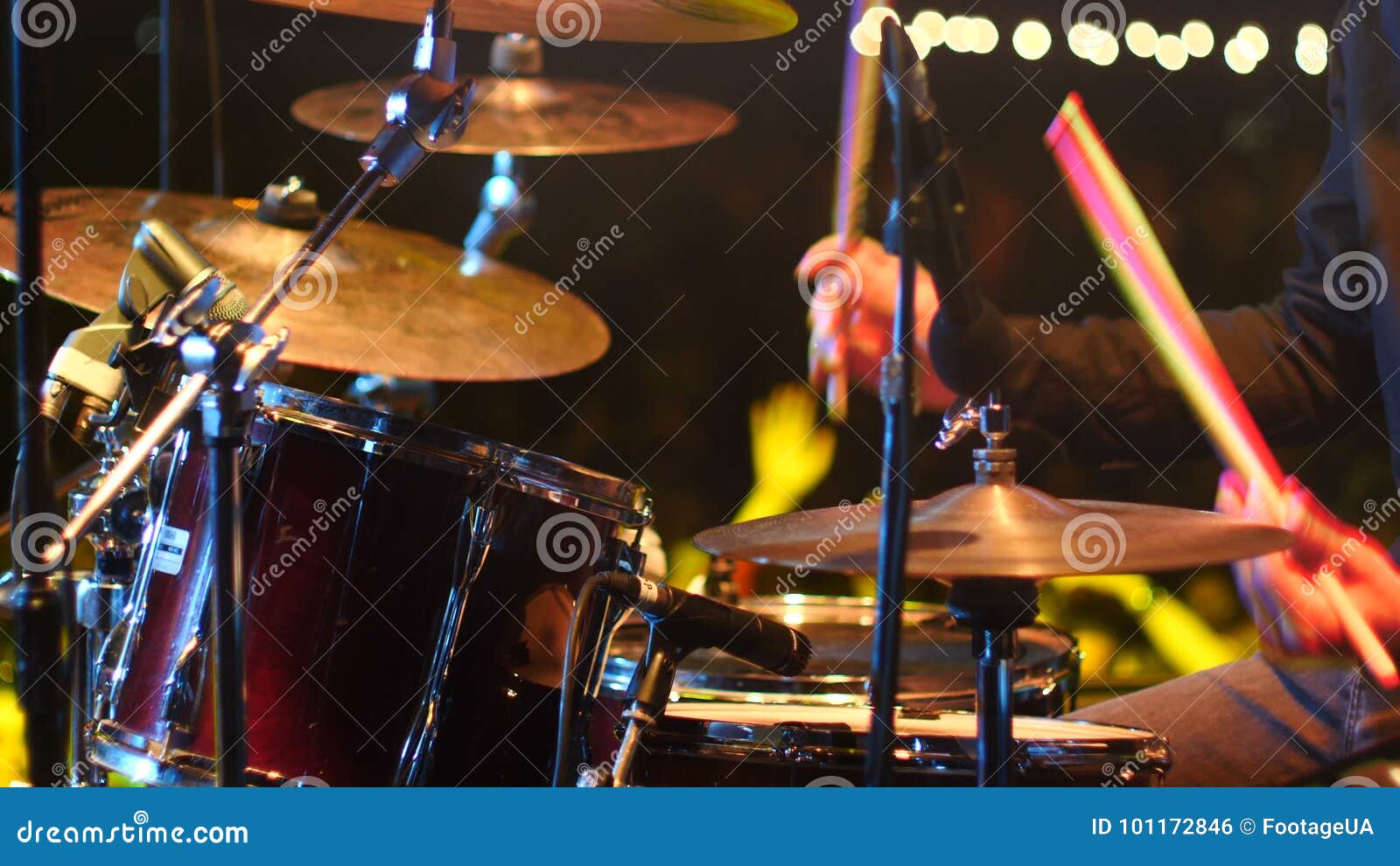 Drummer Plays Drums Under the Spotlight Stock Footage Video of melody