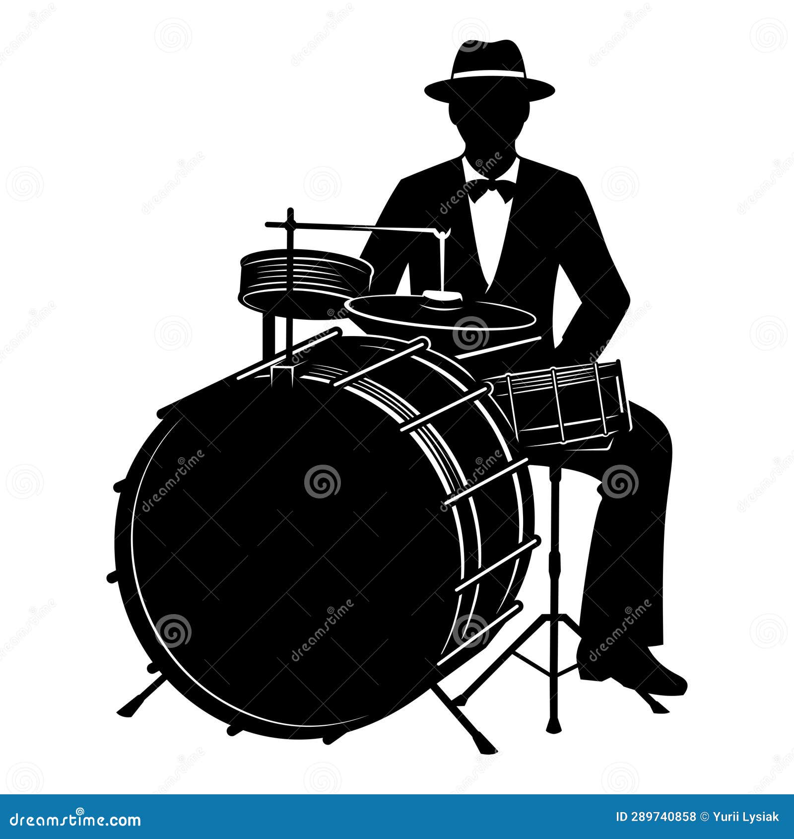 Retro Jazz Drummer Silhouette Stock Vector Illustration of musician