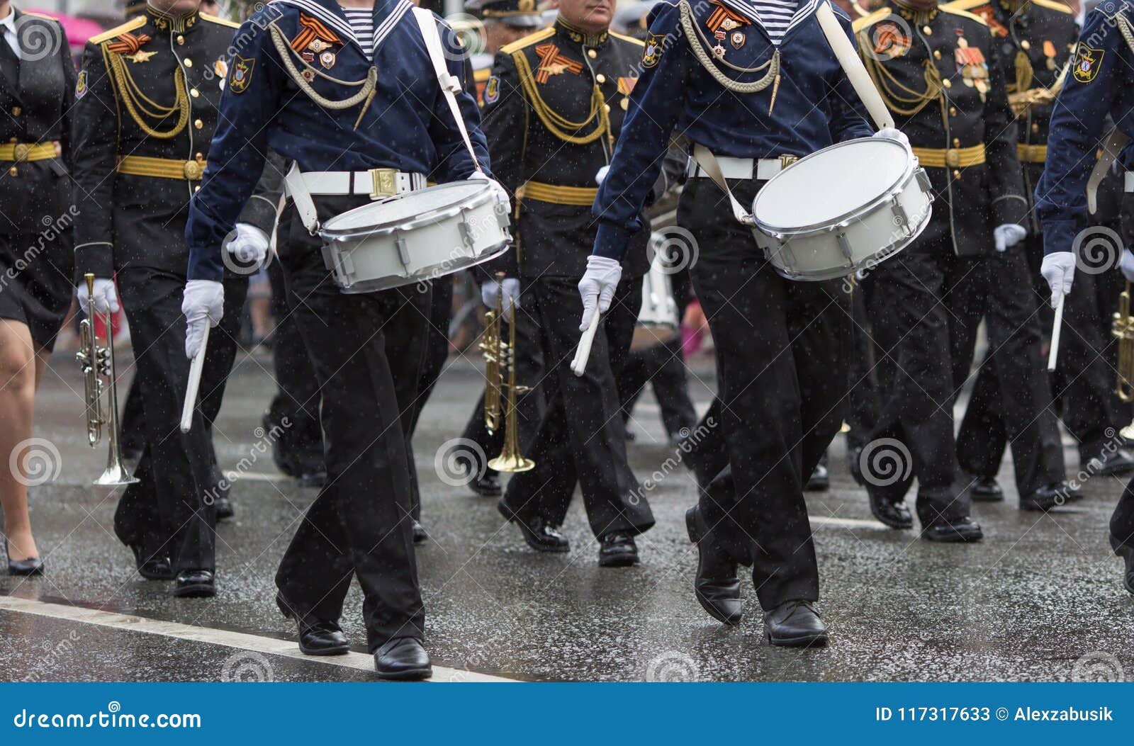 Drummers in a Marching Band Stock Image Image of navy, percussion