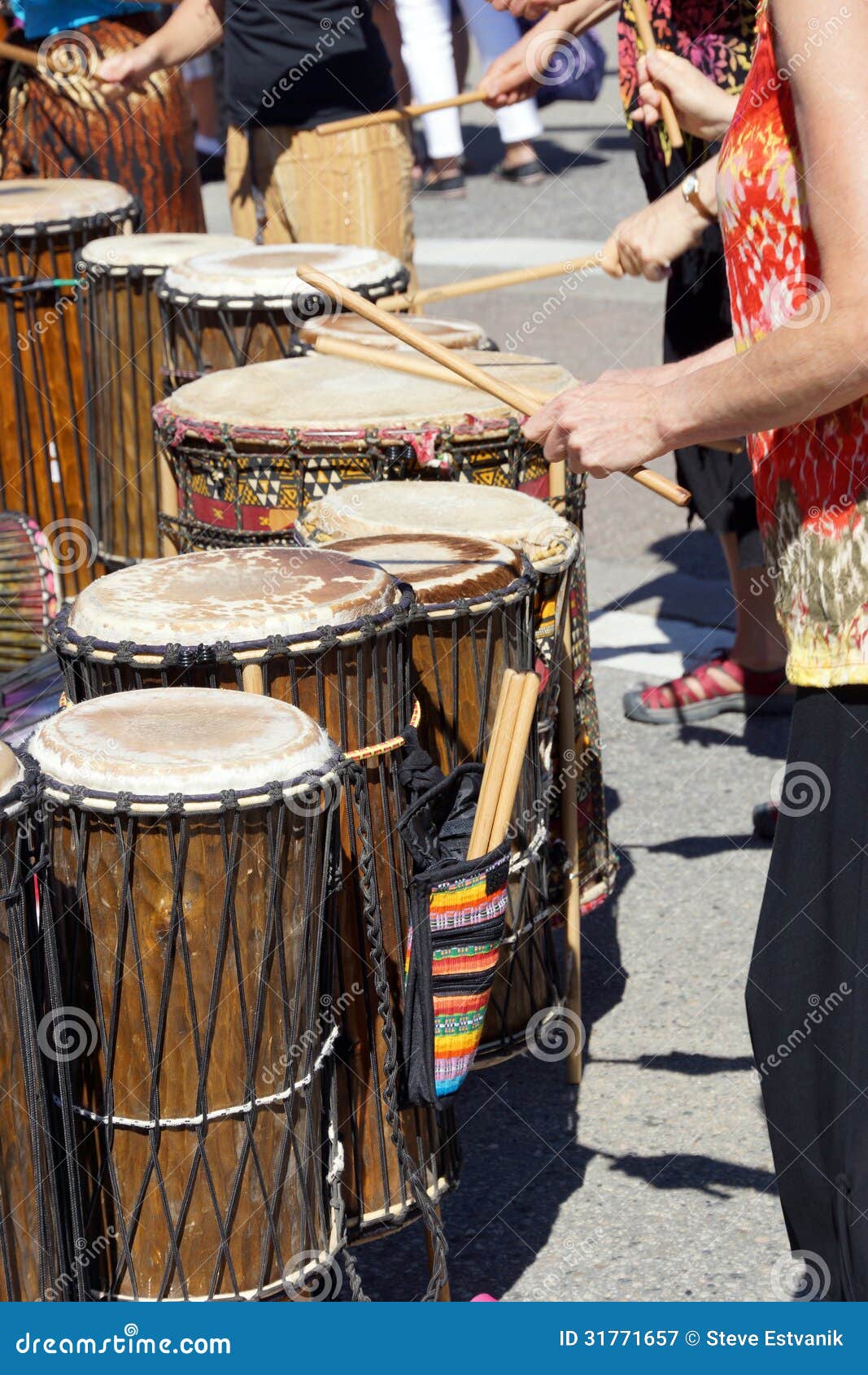 drummers playing at a saturday market penticton, british columbia, canada.