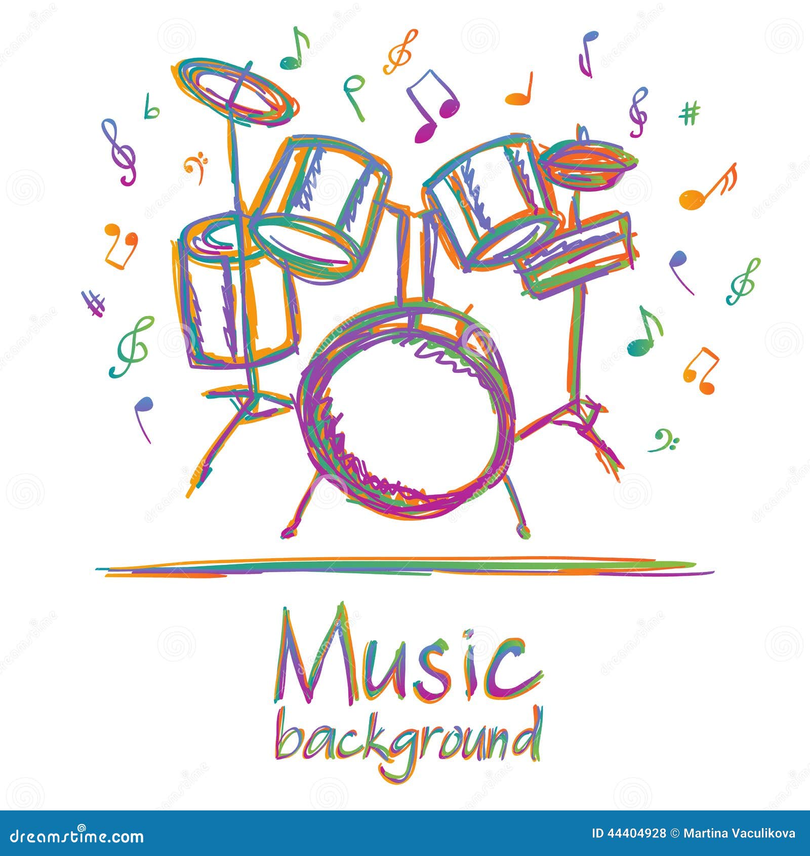 Drums Music Background with Notes Stock Vector Illustration of music