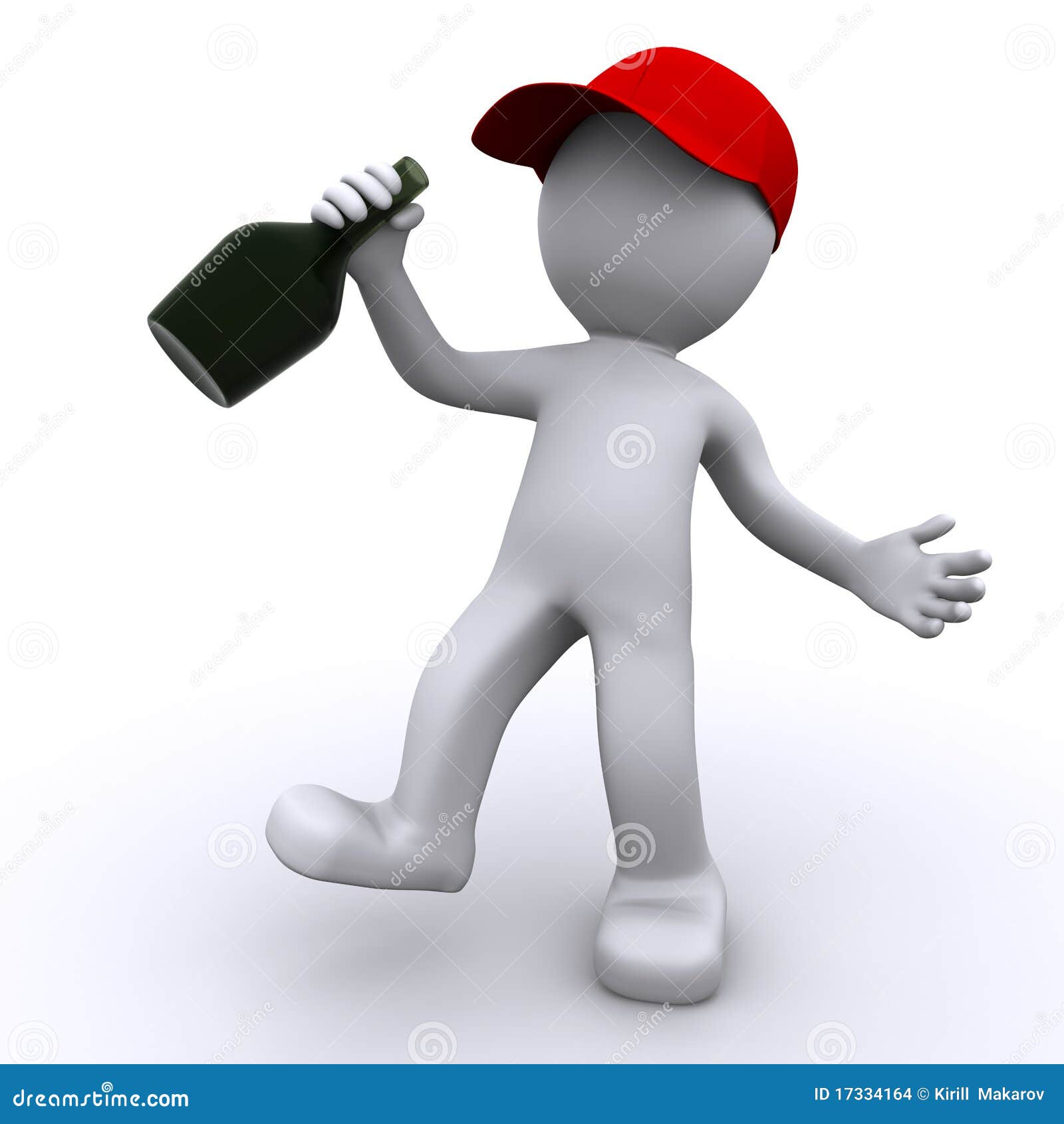 Drunk 3d Character With Green Bottle Stock Images - Image: 17334164